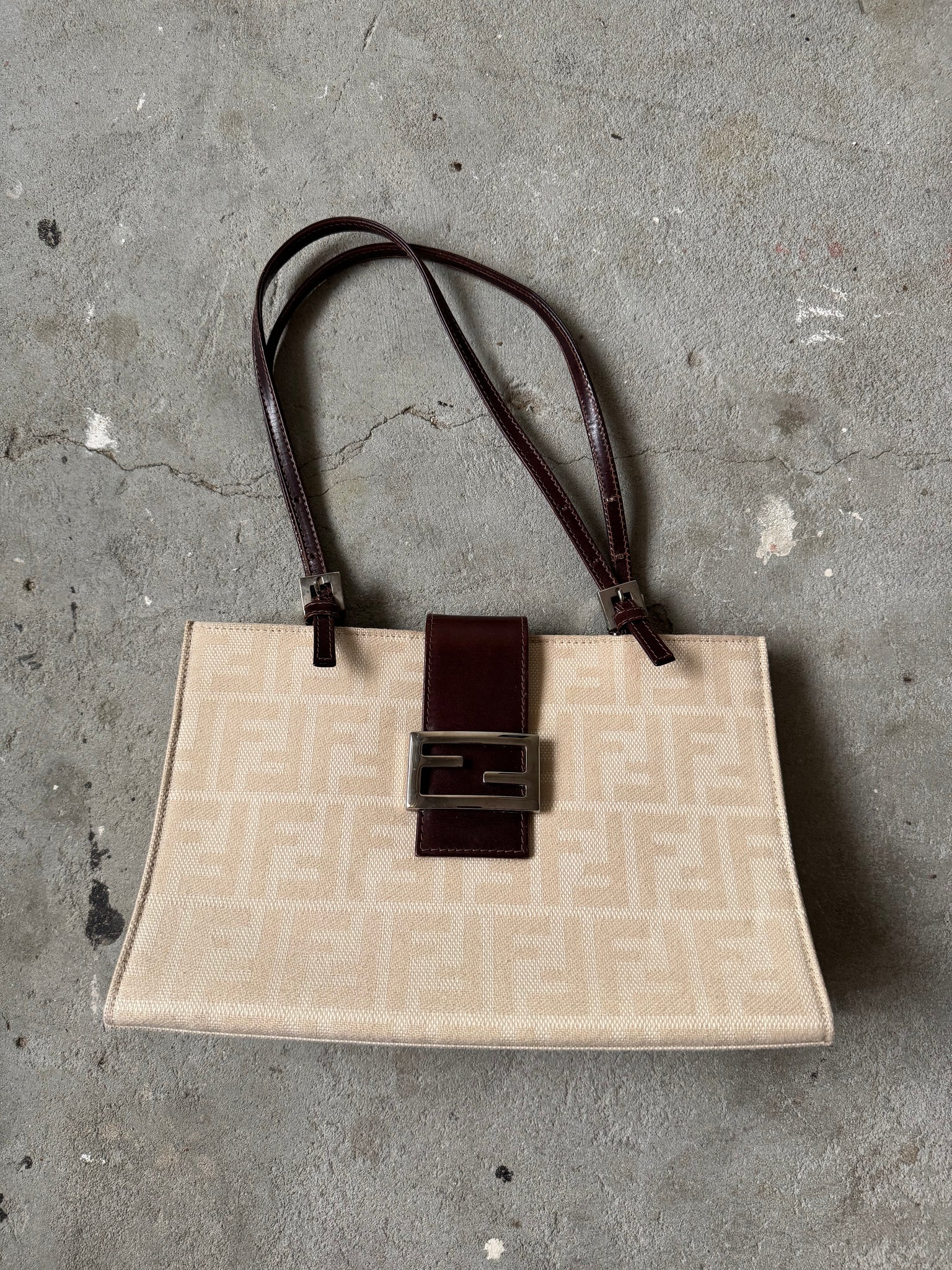 Fendi FF Zucca Bucket Shoulder Bag Beige