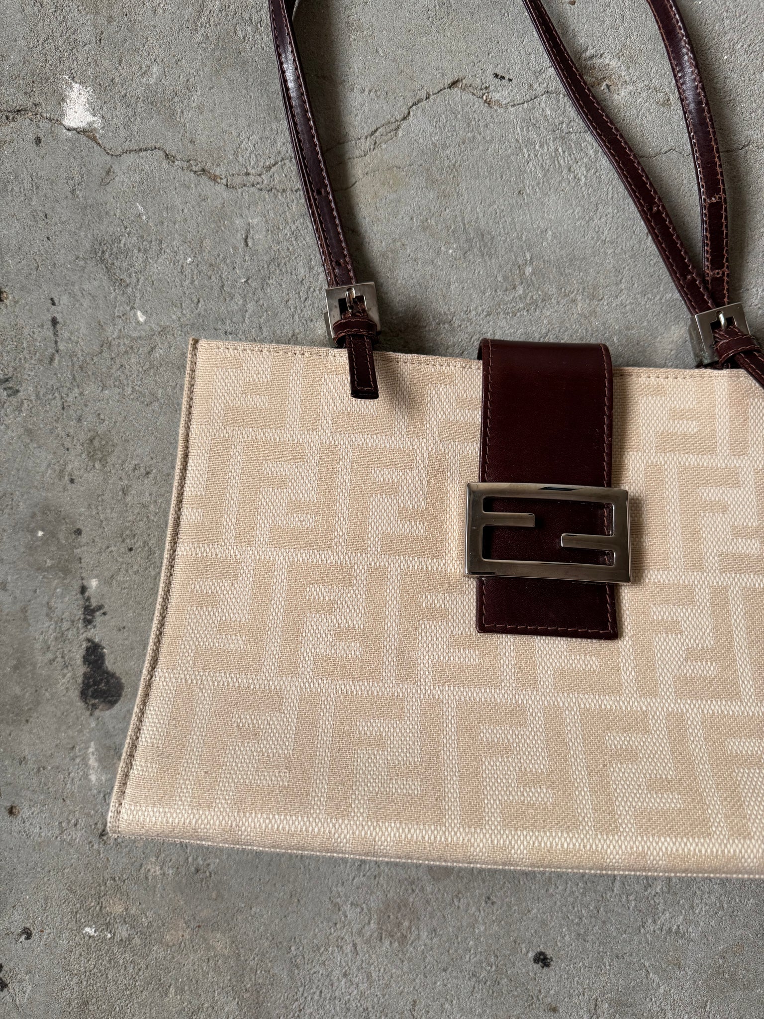 Fendi FF Zucca Bucket Shoulder Bag Beige