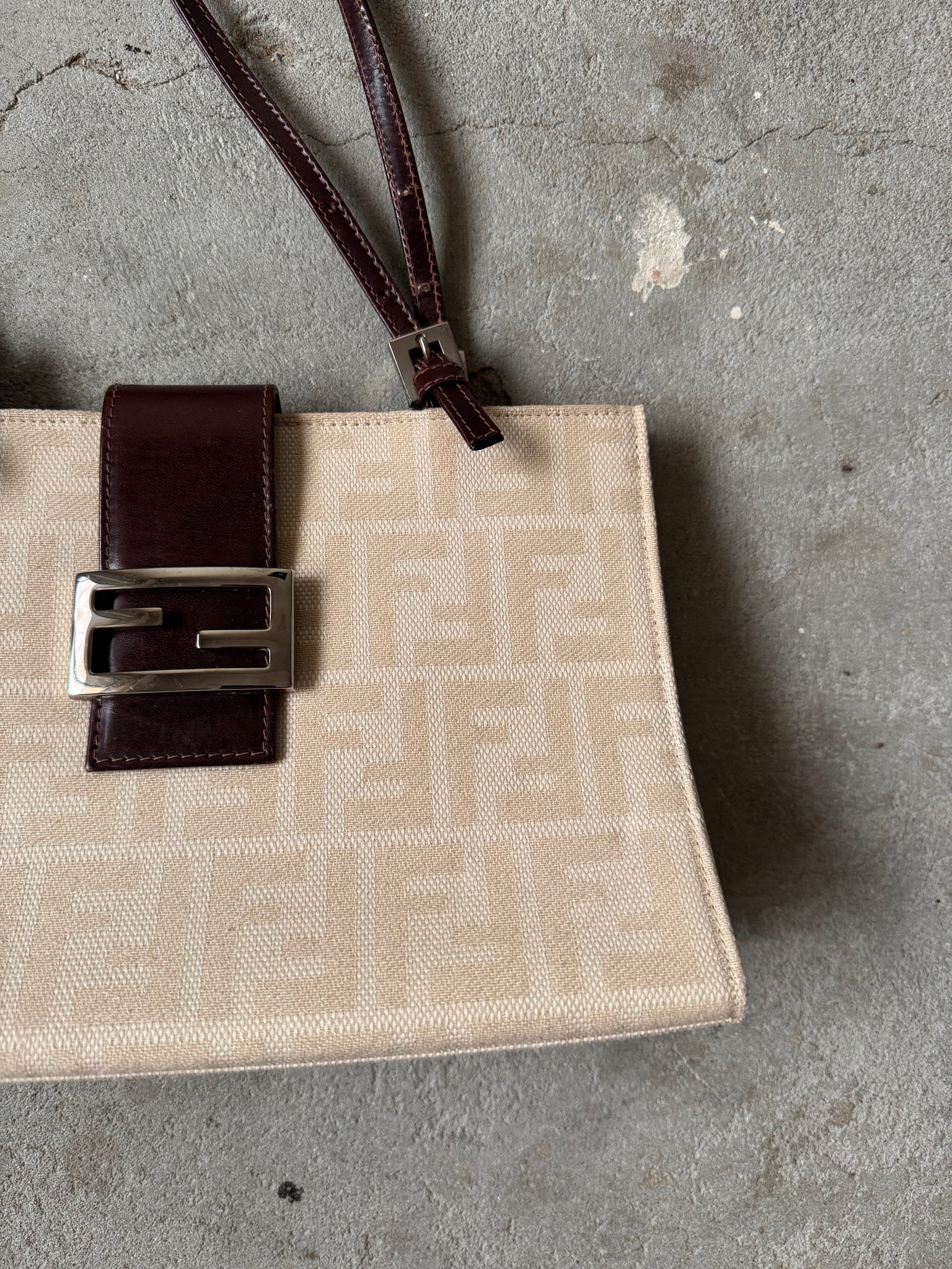 Fendi FF Zucca Bucket Shoulder Bag Beige