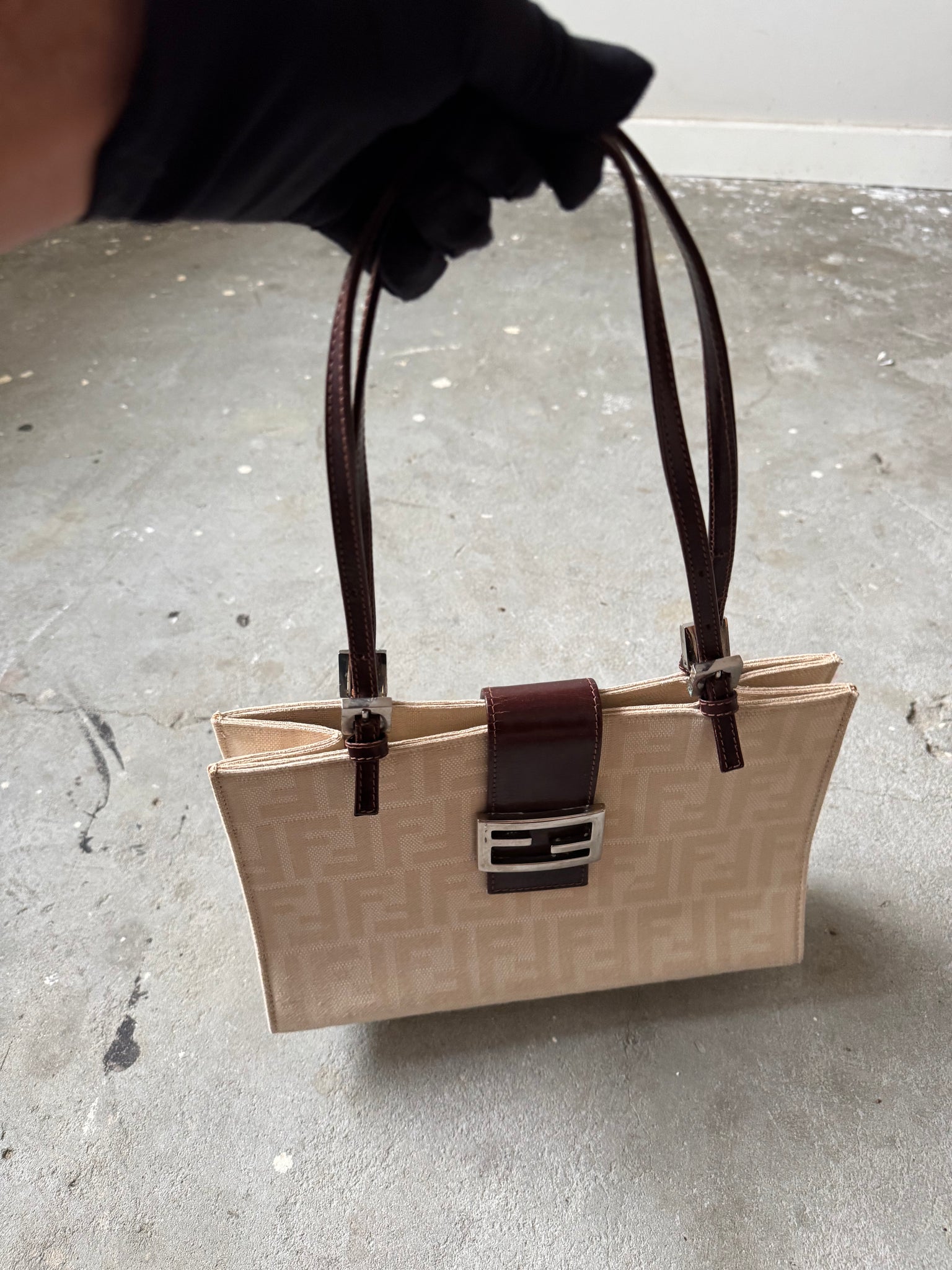 Fendi FF Zucca Bucket Shoulder Bag Beige