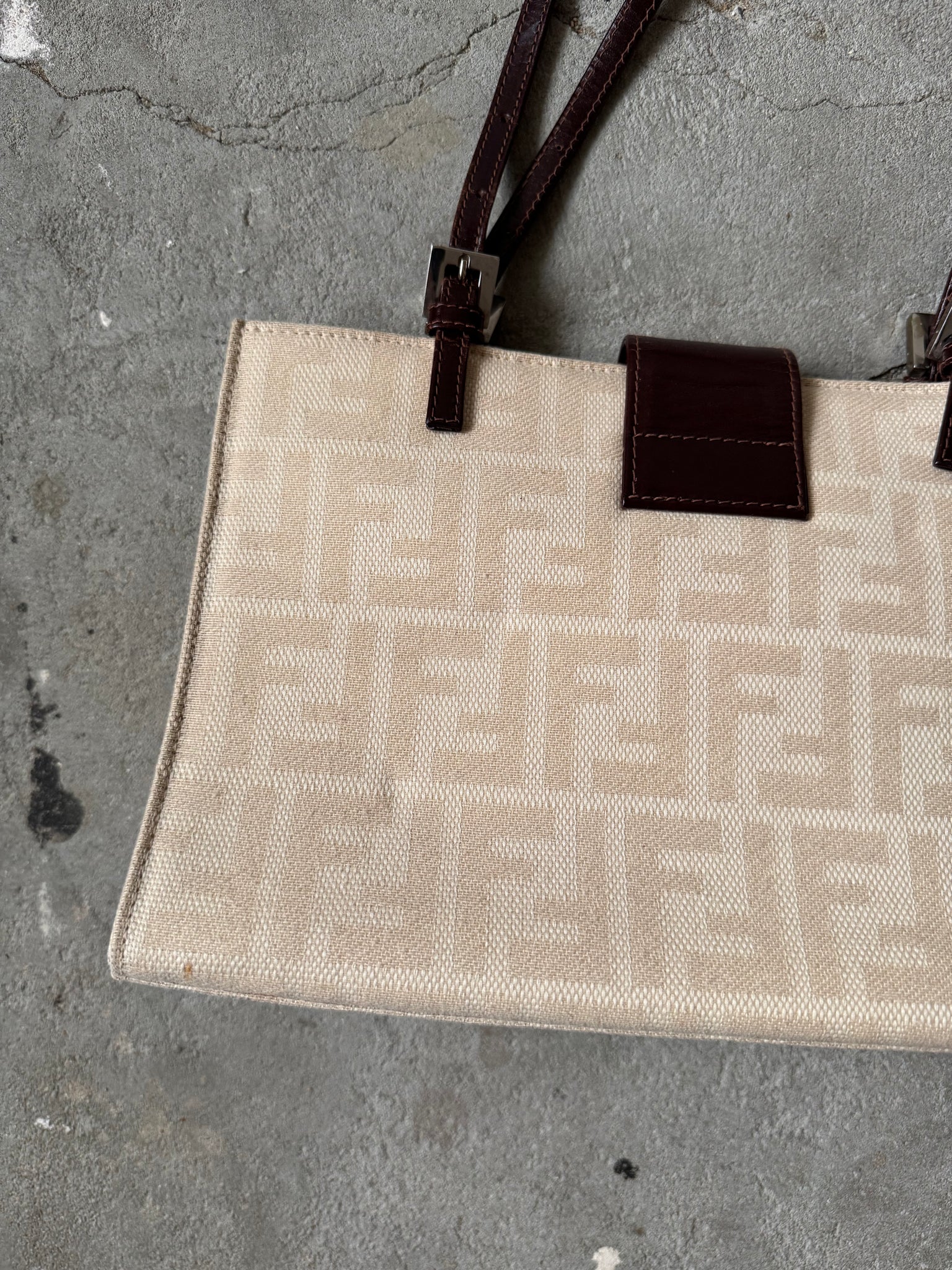 Fendi FF Zucca Bucket Shoulder Bag Beige