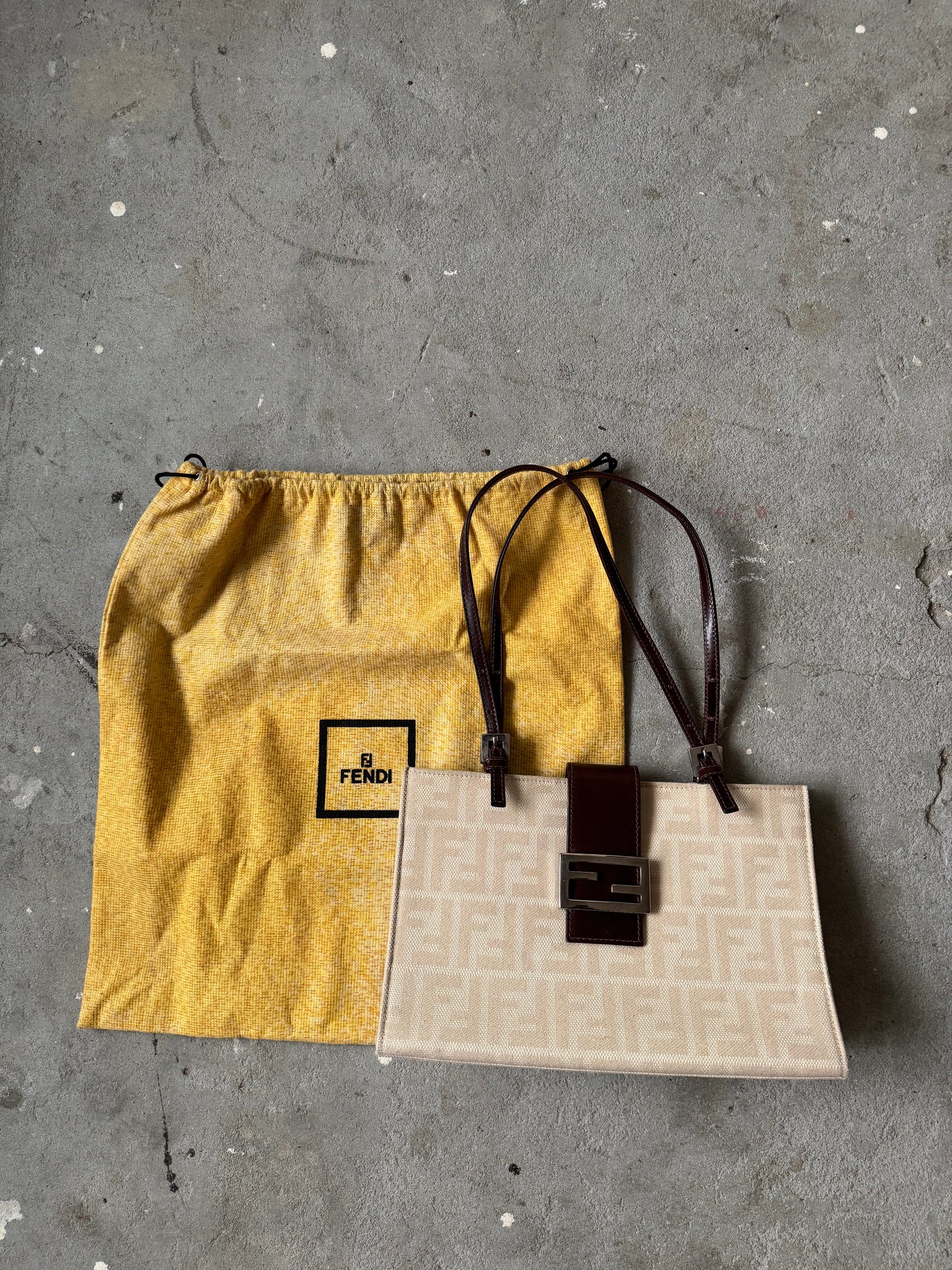 Fendi FF Zucca Bucket Shoulder Bag Beige