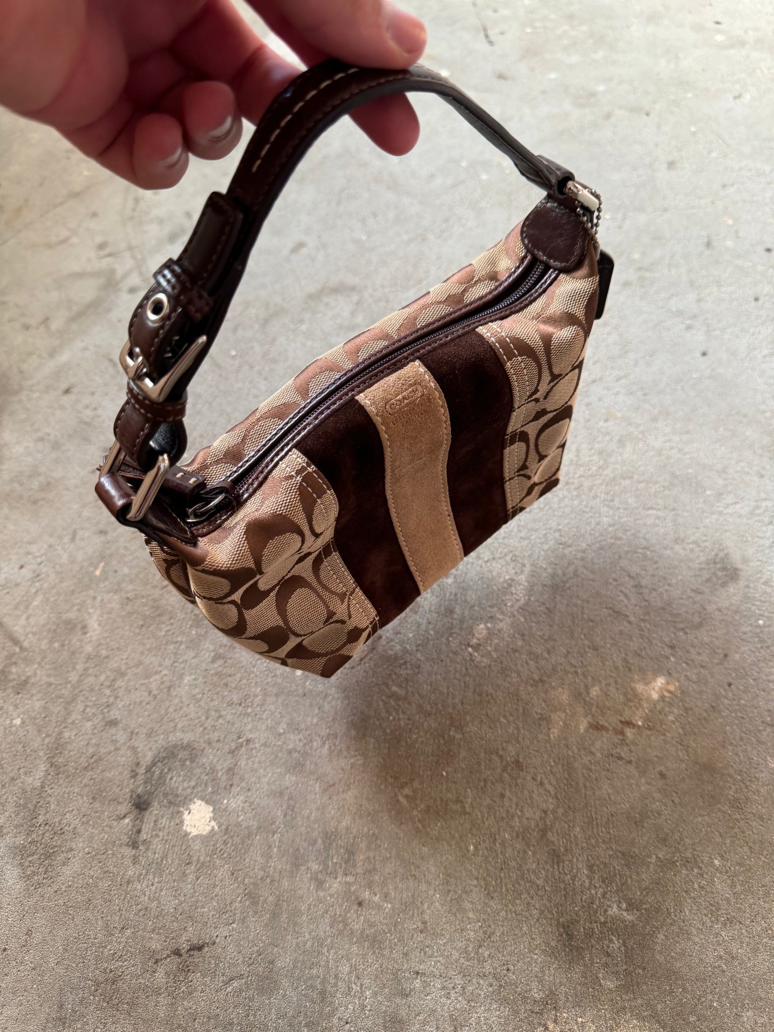 Coach Signature Suede Beige/Brown Bag