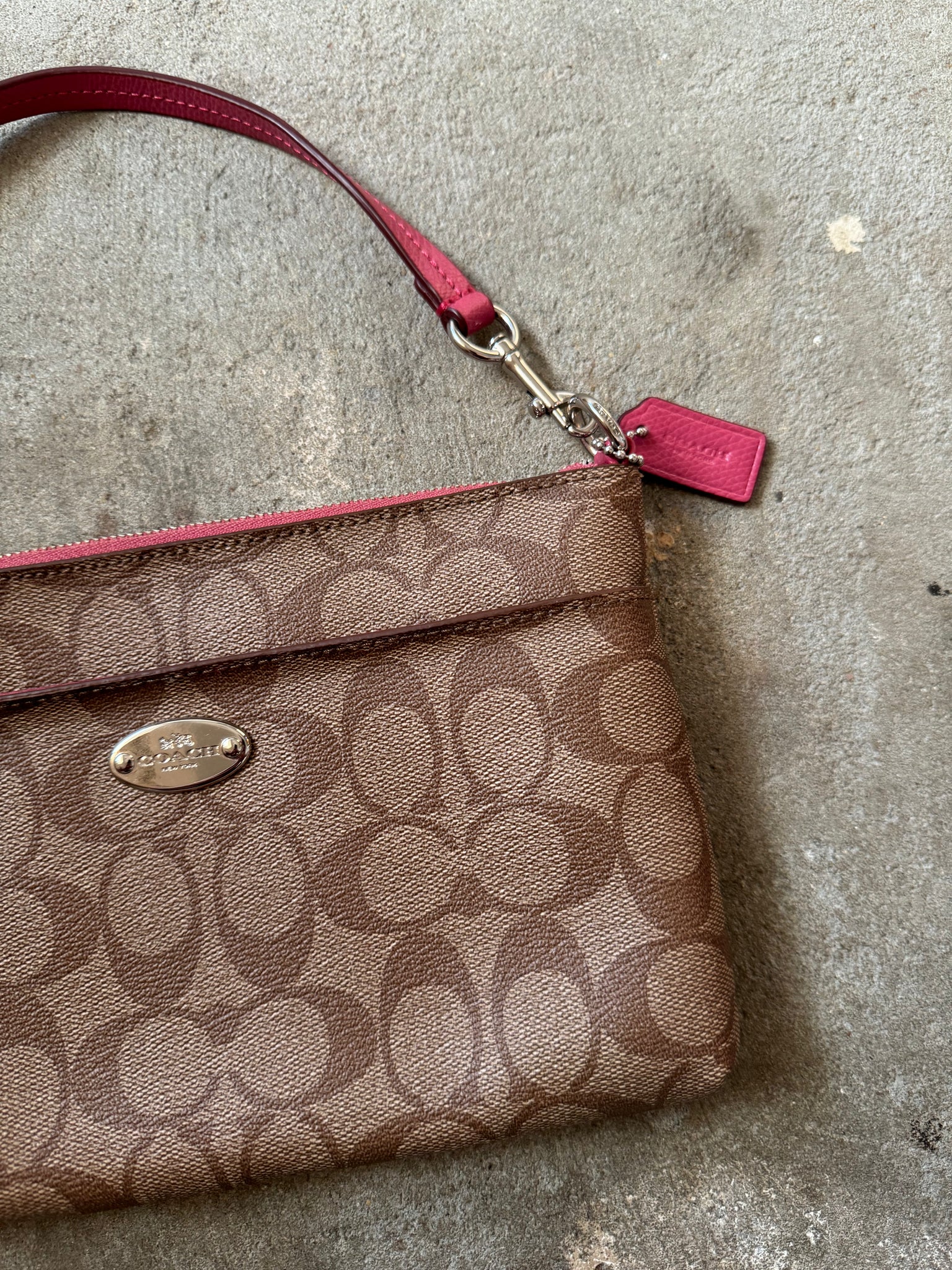 Coach Leather Clutch Shoulder Bag Pink