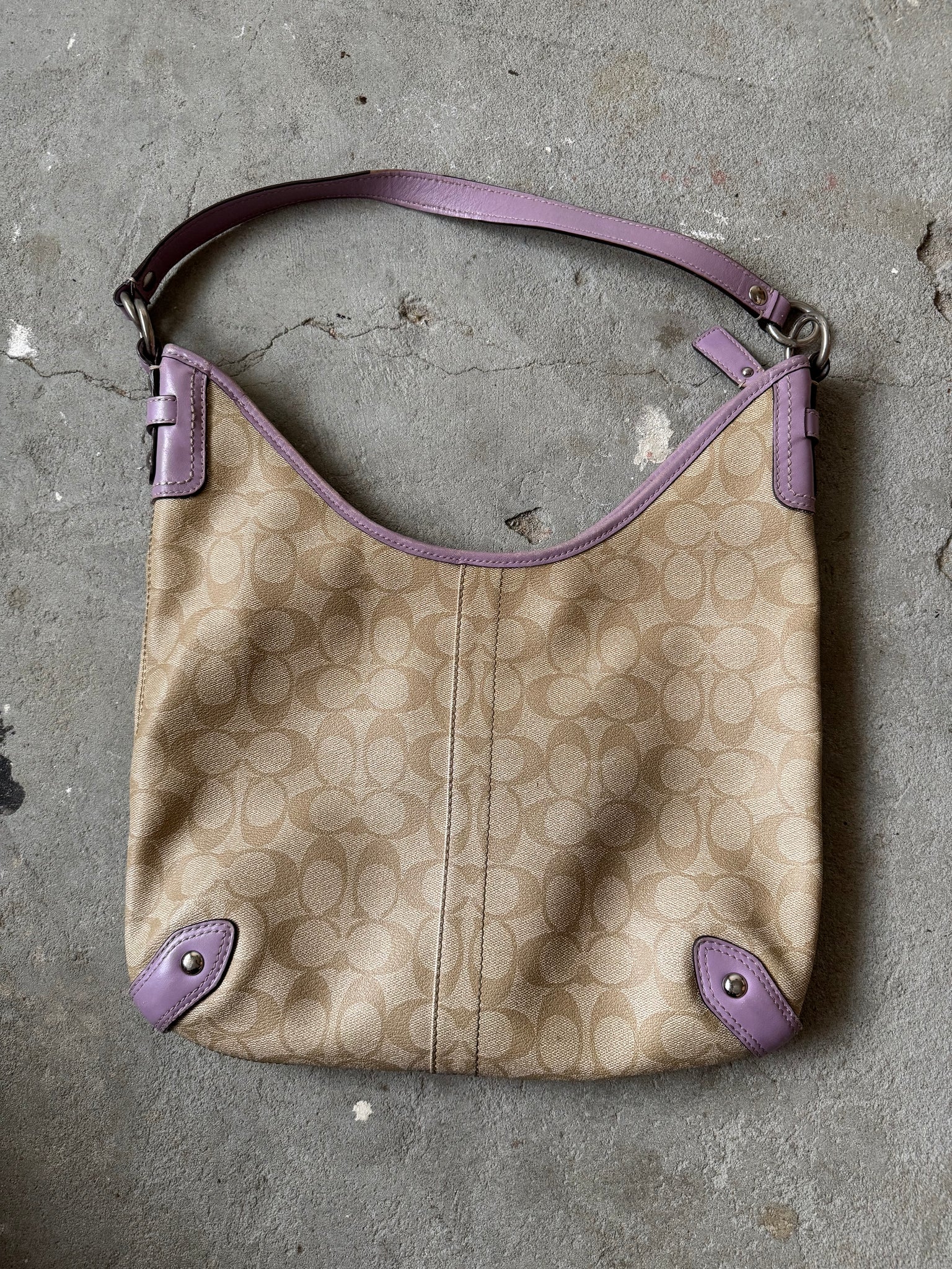 Coach Signature PVC Hobo Stripe Shoulder Bag Beige/Purple