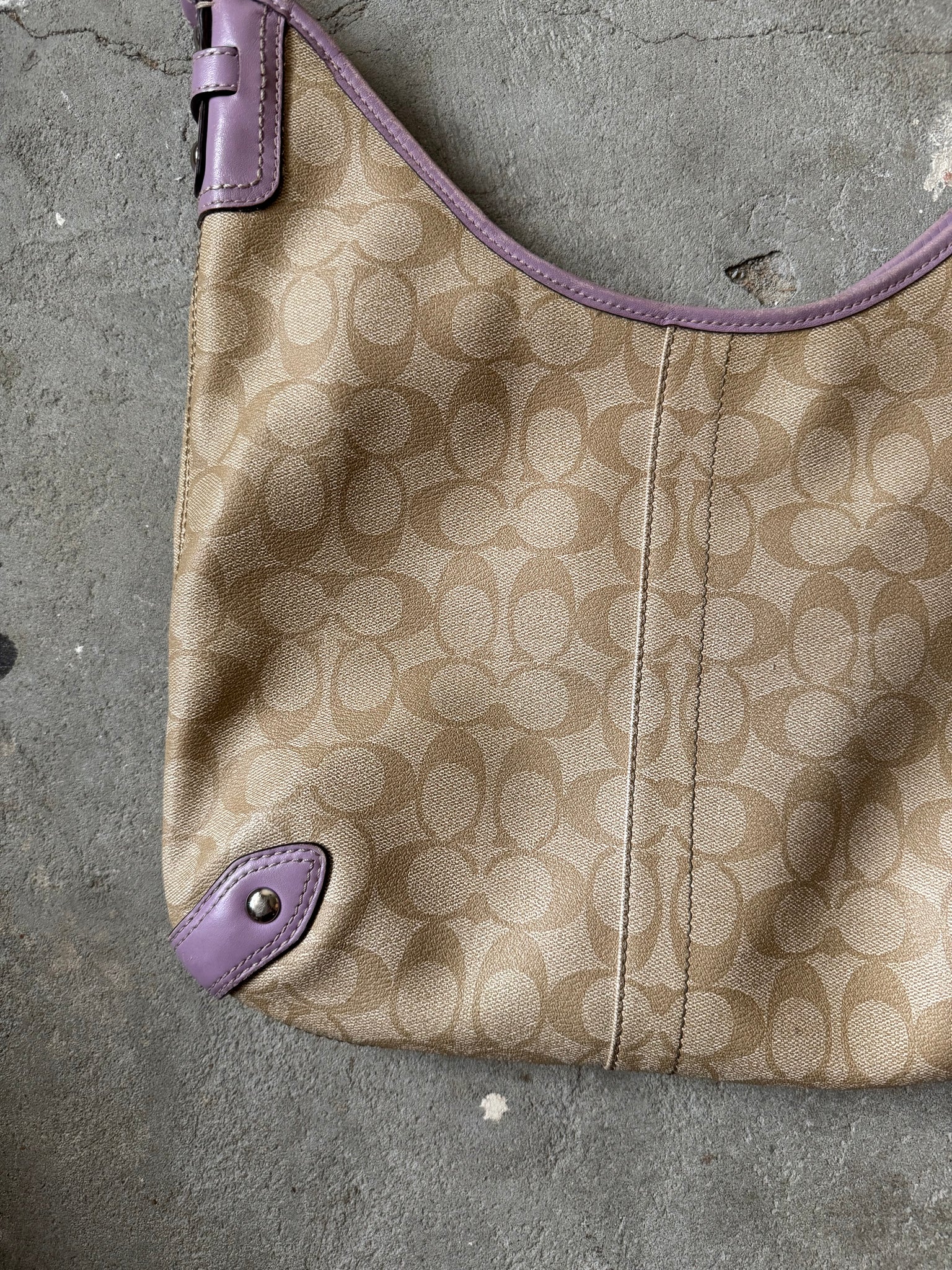Coach Signature PVC Hobo Stripe Shoulder Bag Beige/Purple