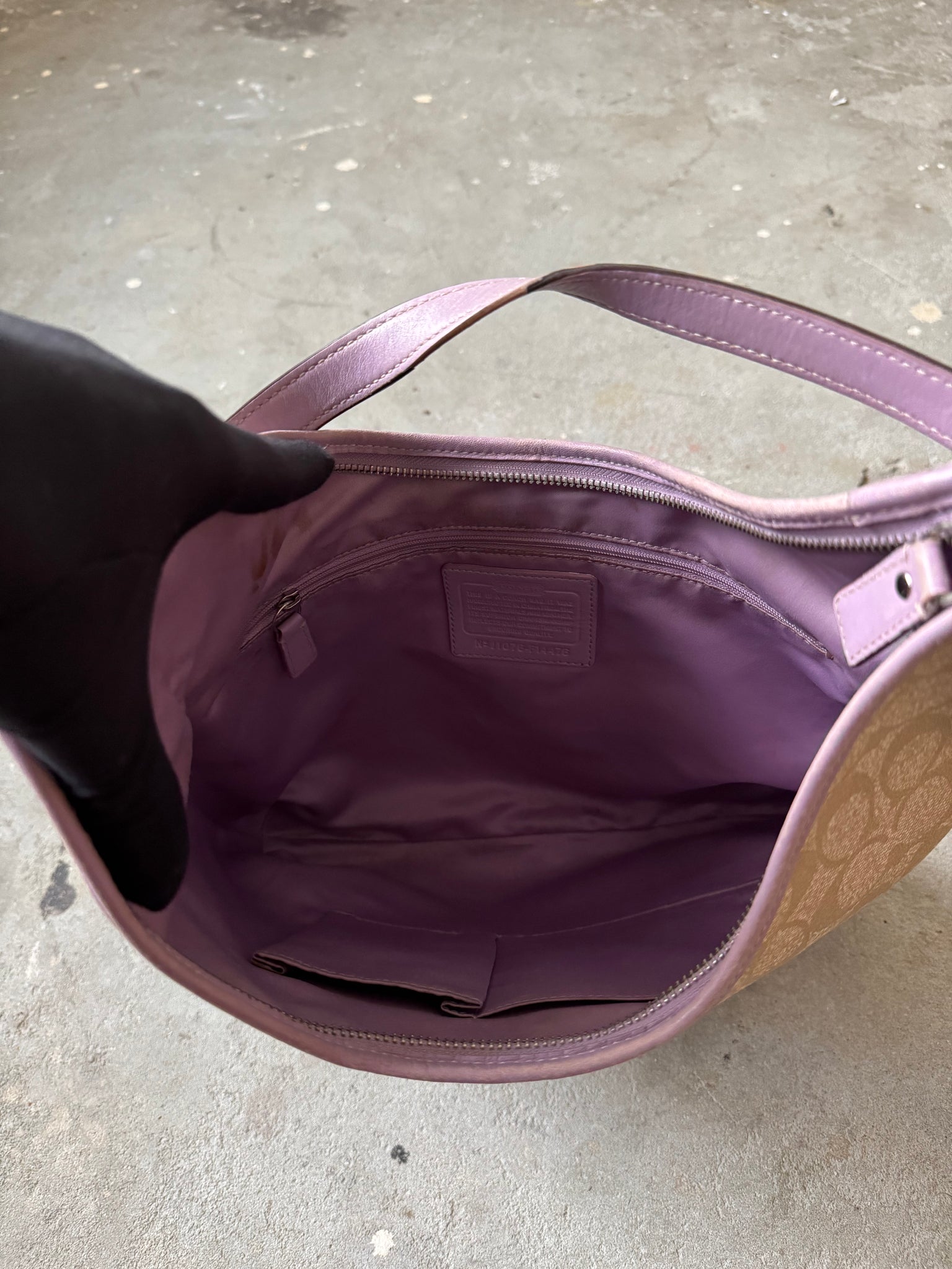 Coach Signature PVC Hobo Stripe Shoulder Bag Beige/Purple