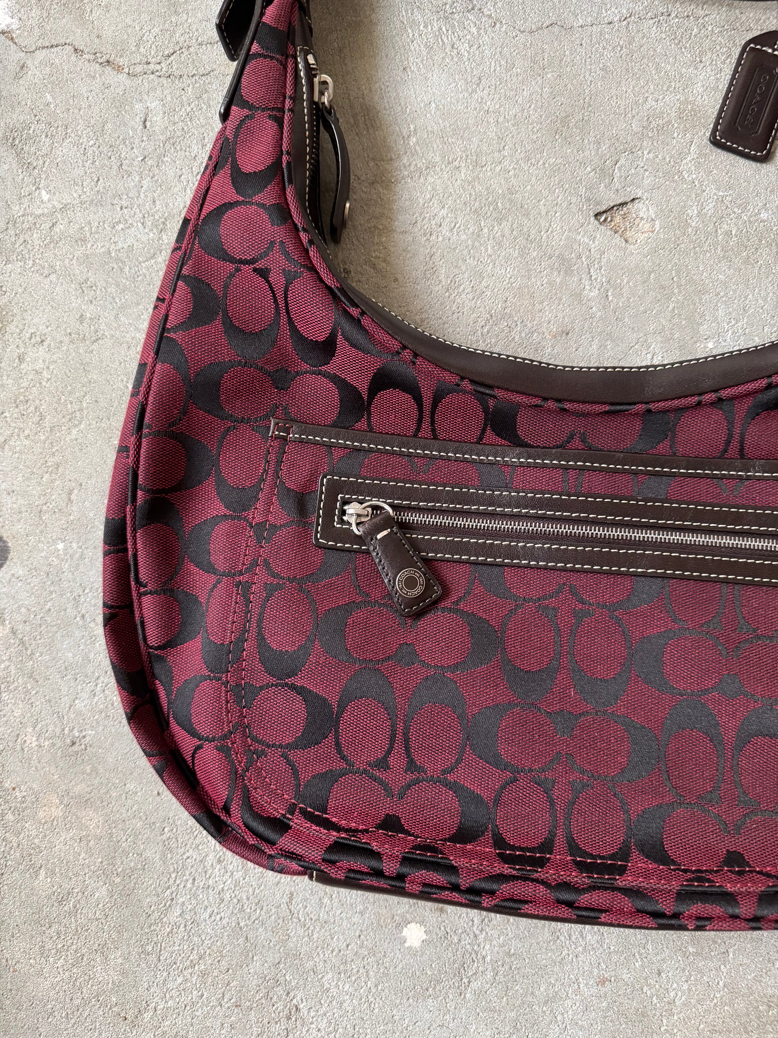 Coach Signature Hamilton Hobo Shoulder Bag Maroon/Black