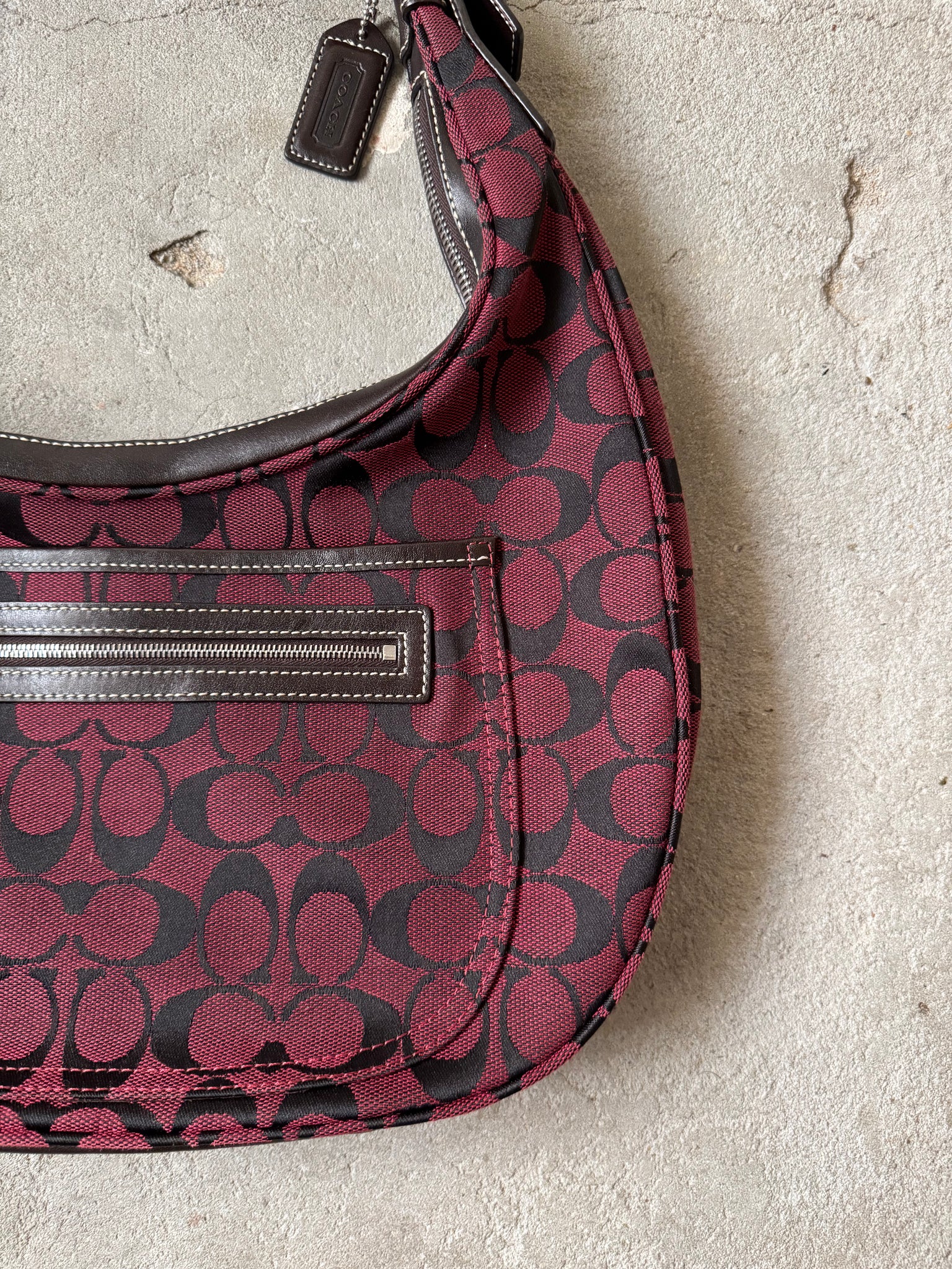 Coach Signature Hamilton Hobo Shoulder Bag Maroon/Black