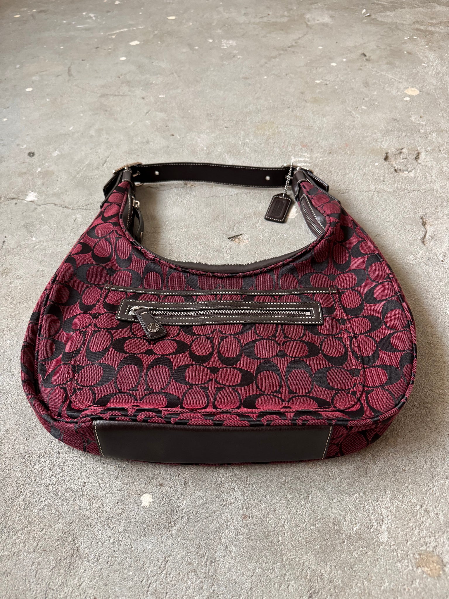 Coach Signature Hamilton Hobo Shoulder Bag Maroon/Black