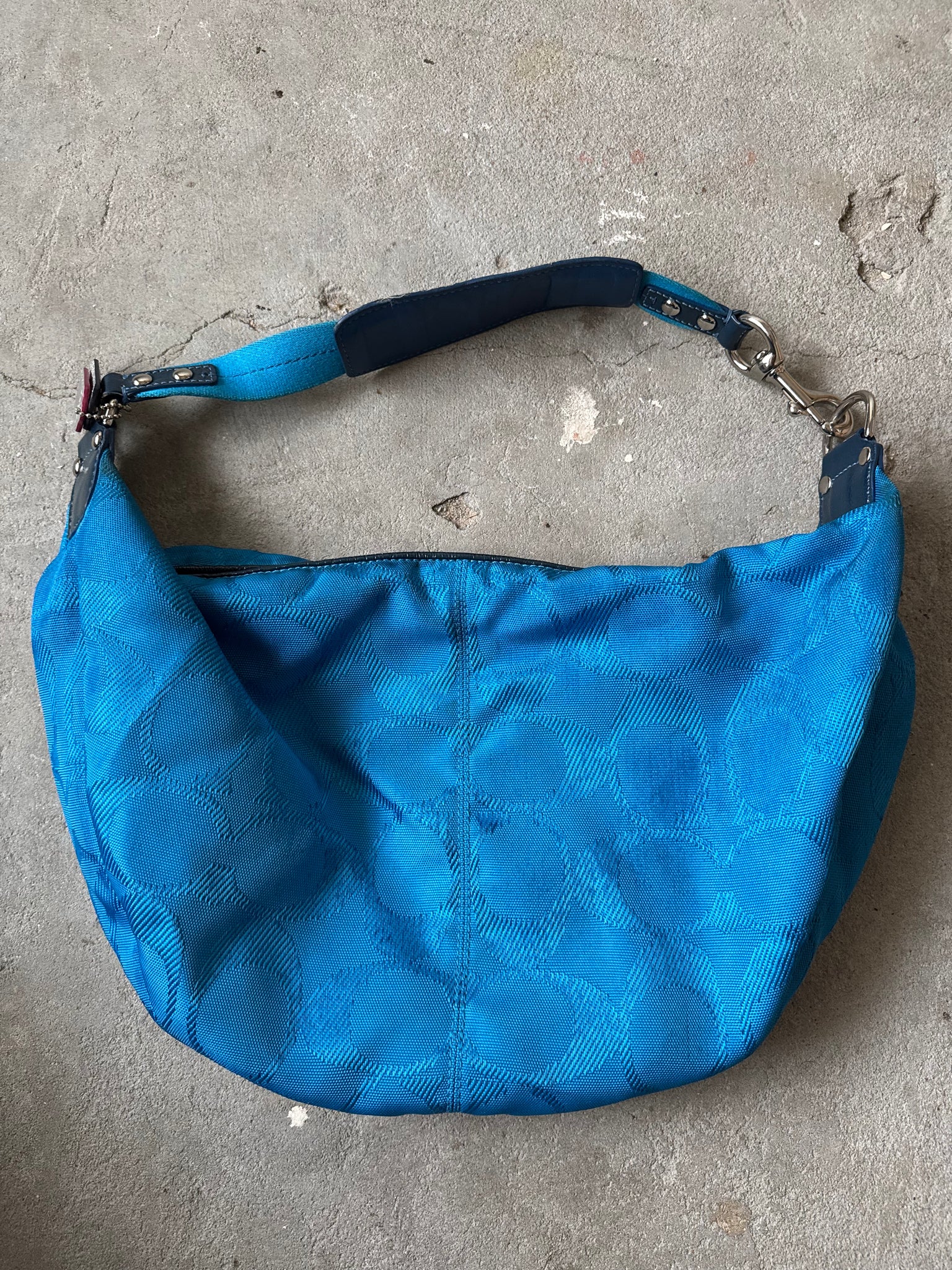 Coach Signature Daisy Hobo Nylon Shoulder Bag Blue