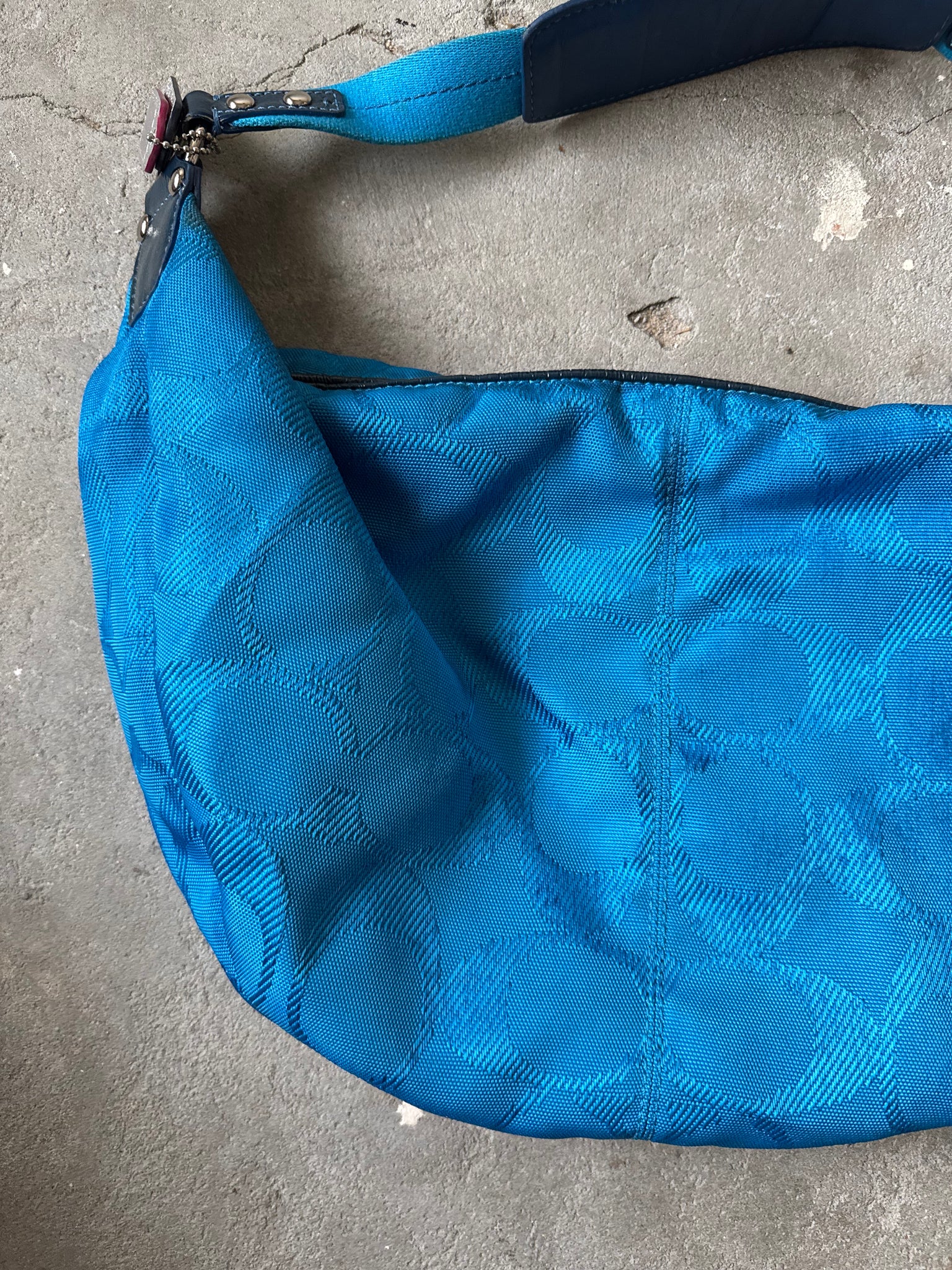 Coach Signature Daisy Hobo Nylon Shoulder Bag Blue