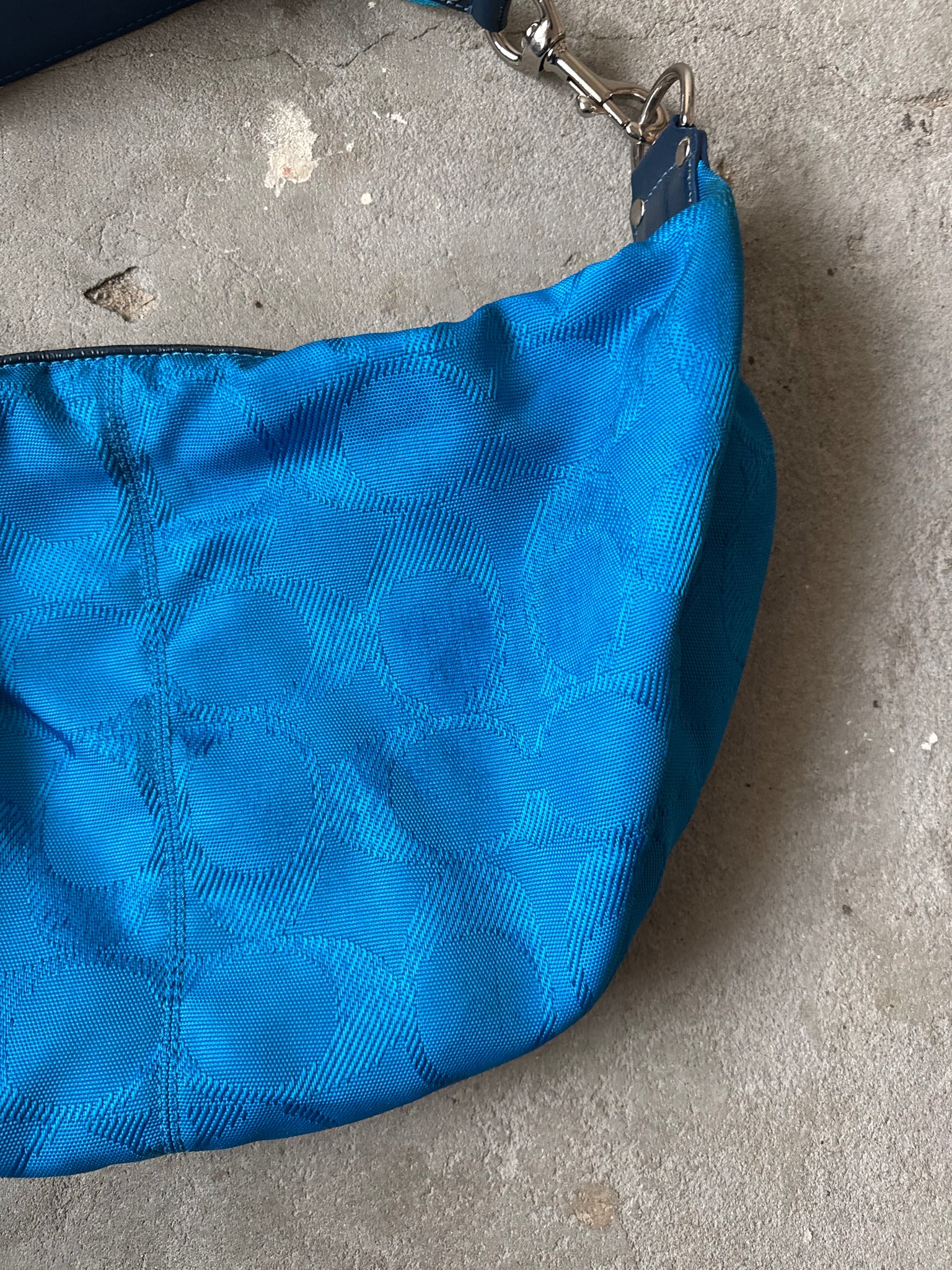 Coach Signature Daisy Hobo Nylon Shoulder Bag Blue