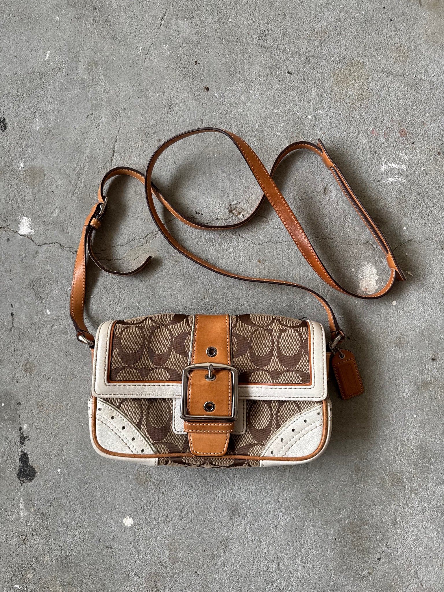Coach Signature Pattern CrossBody Bag Beige/White