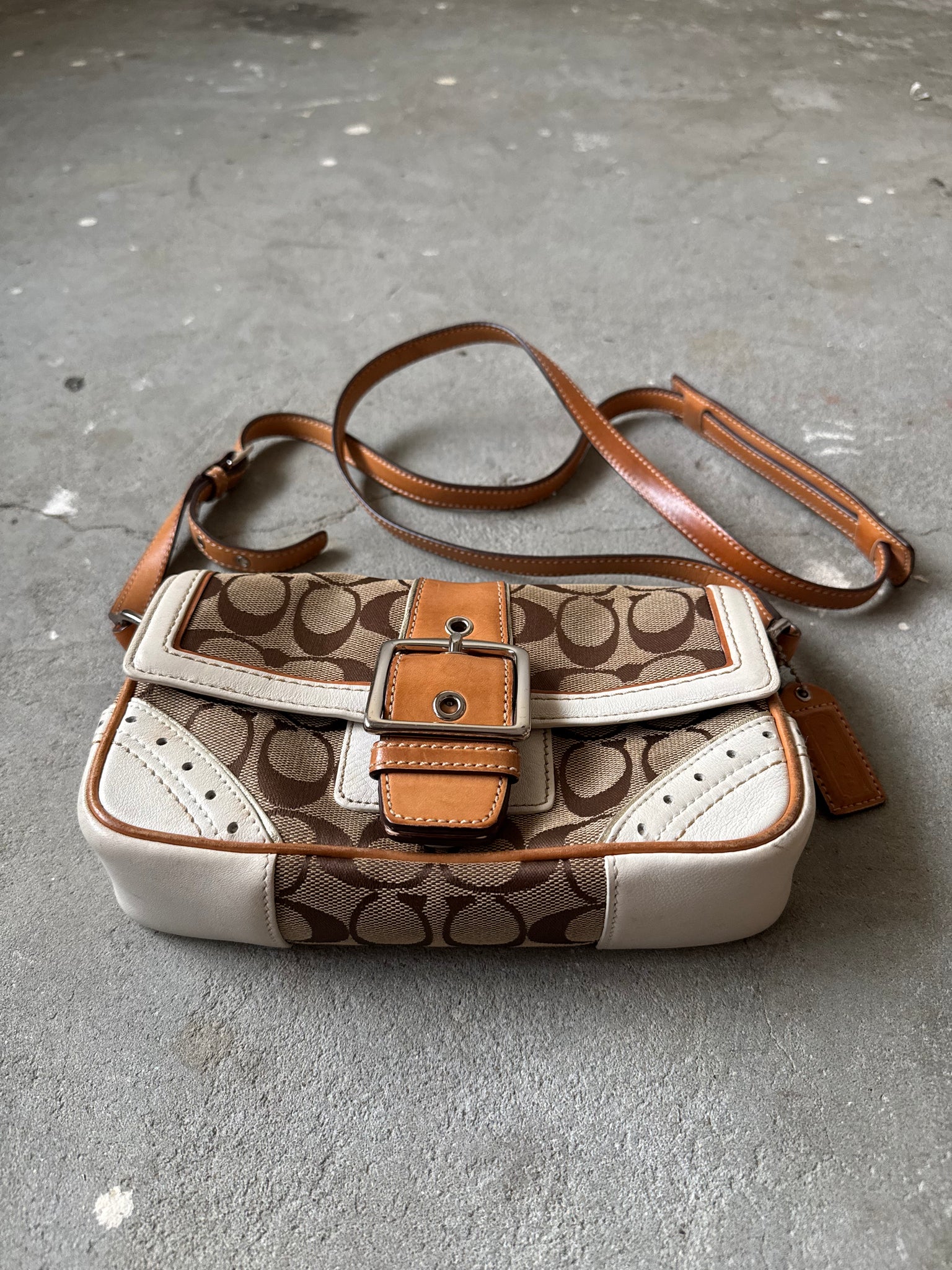Coach Signature Pattern CrossBody Bag Beige/White