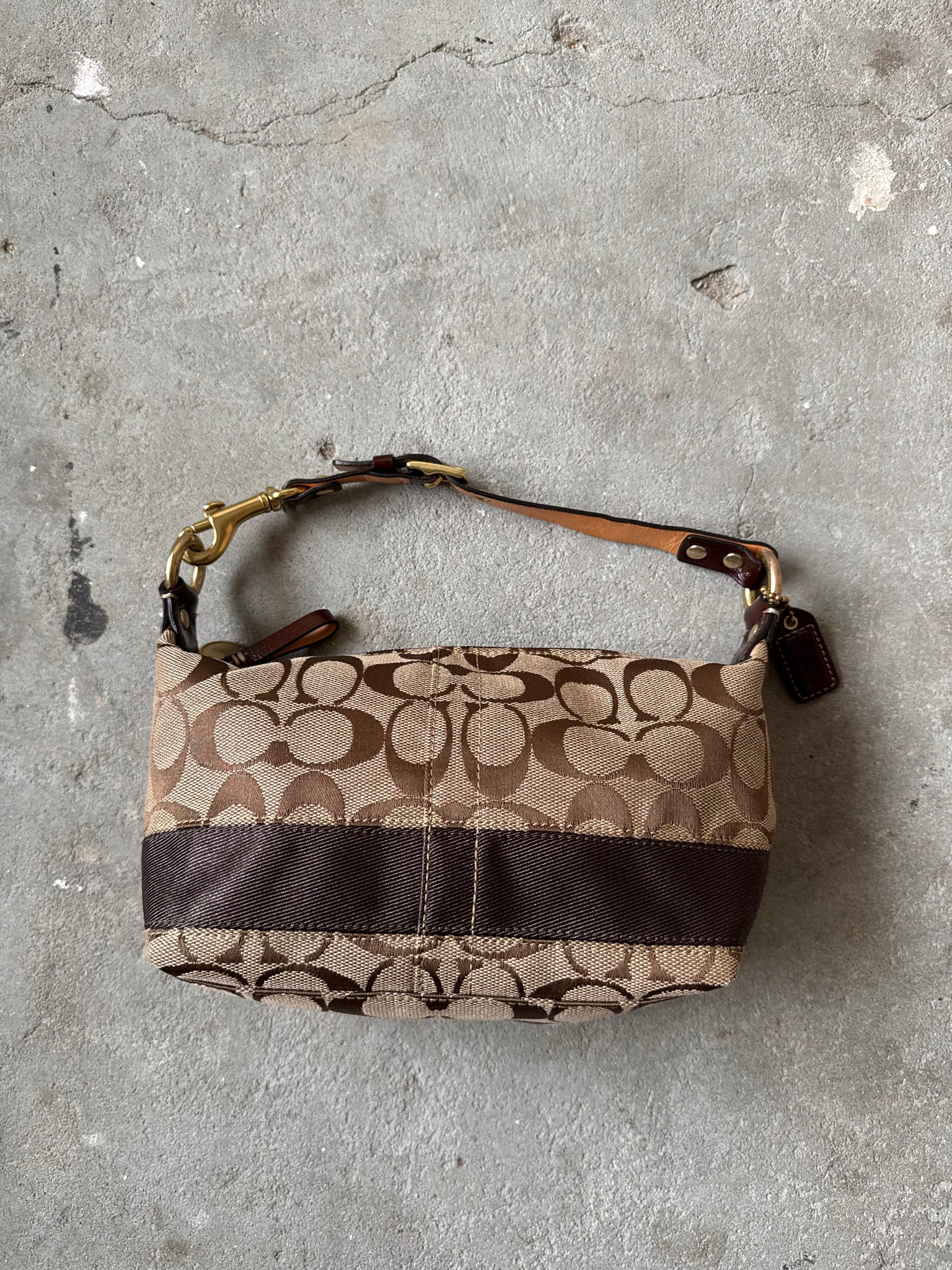 Coach Signature Stripe Mini Hobo ShoulderBag Beige/Brown