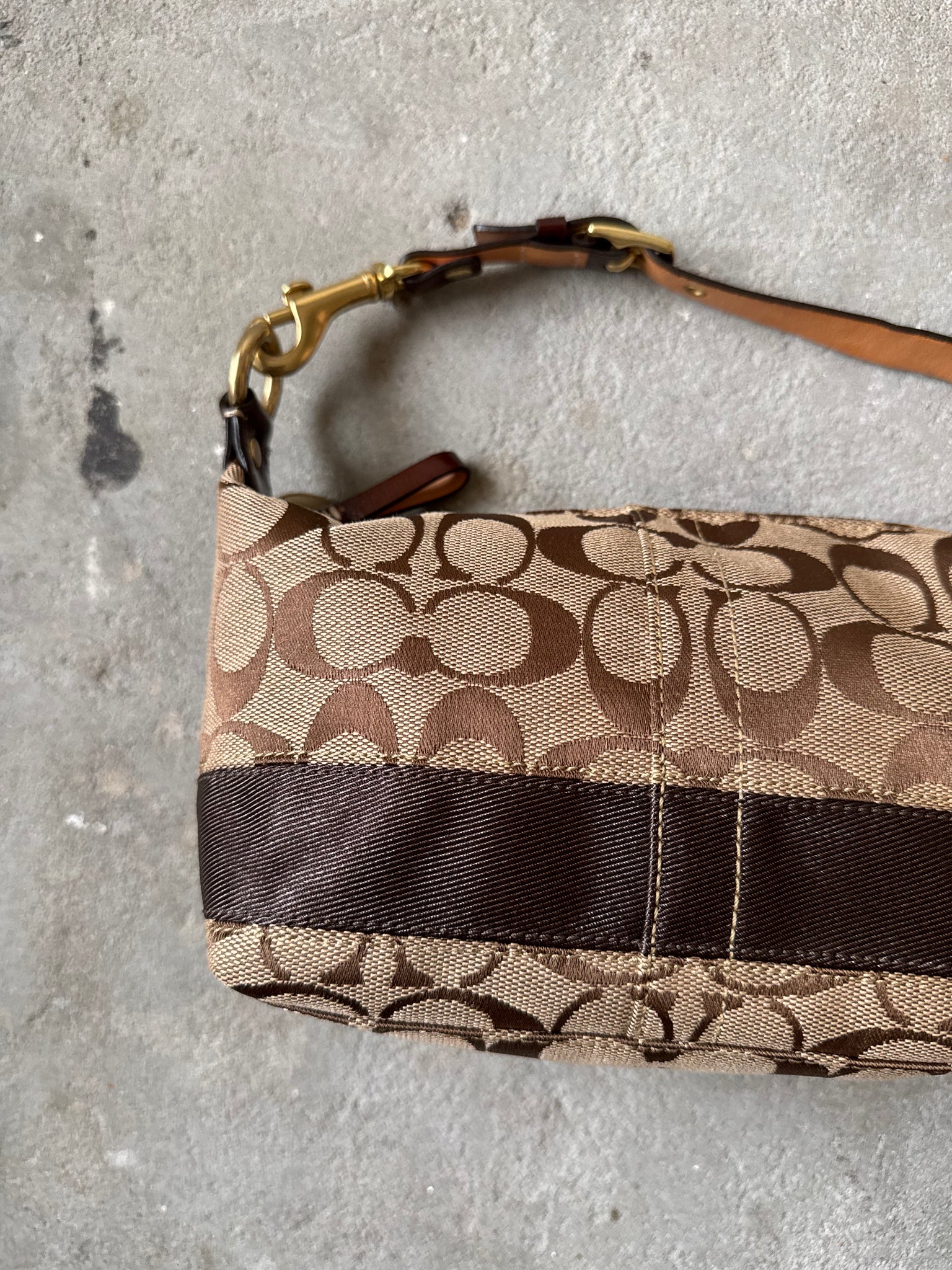 Coach Signature Stripe Mini Hobo ShoulderBag Beige/Brown