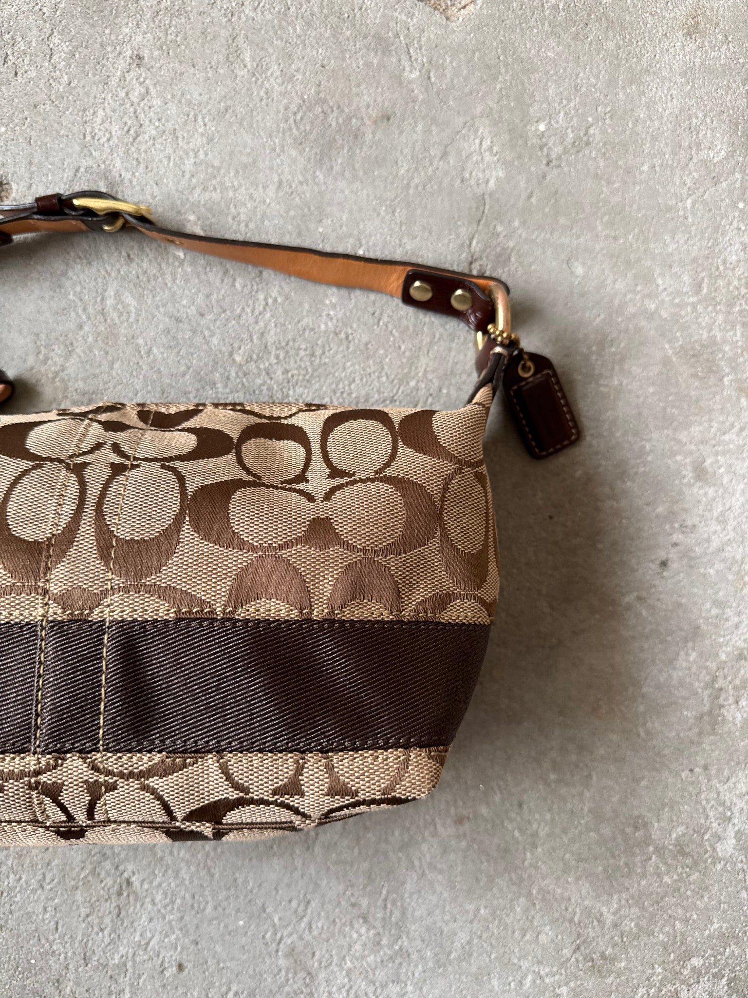 Coach Signature Stripe Mini Hobo ShoulderBag Beige/Brown