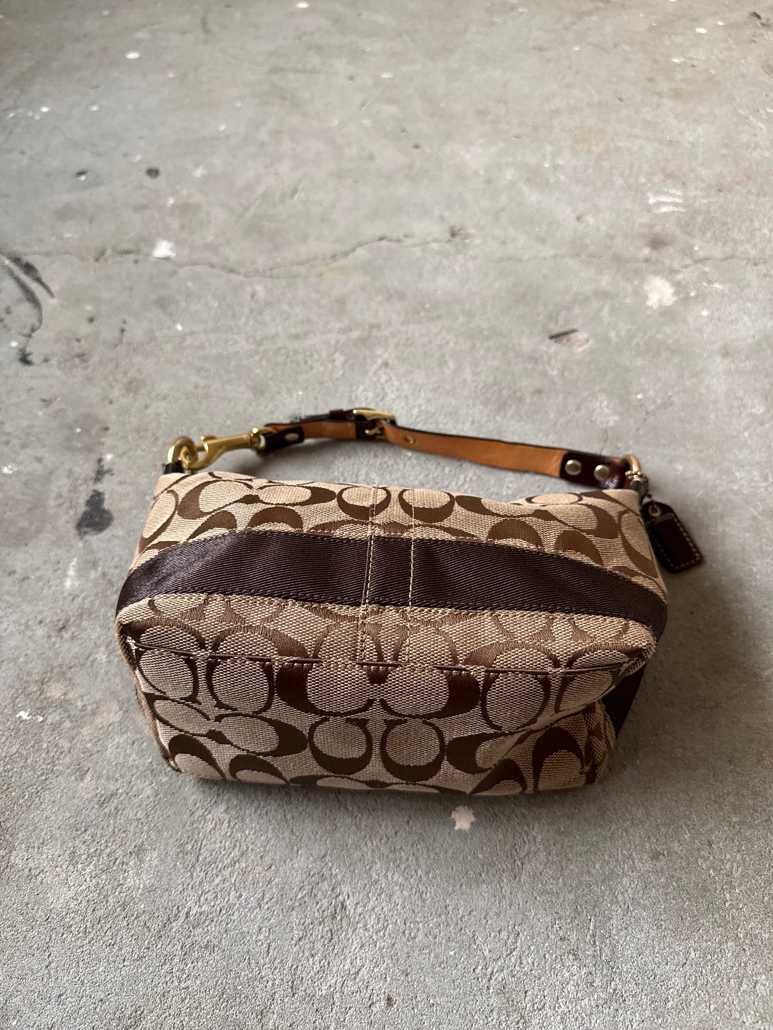 Coach Signature Stripe Mini Hobo ShoulderBag Beige/Brown