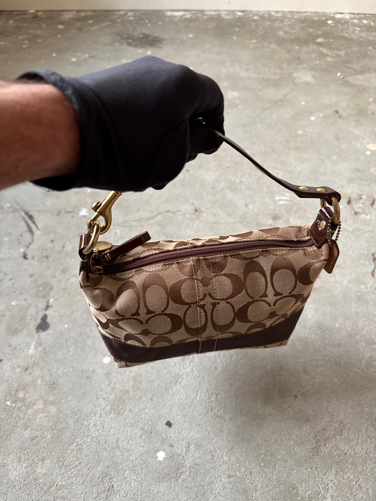Coach Signature Stripe Mini Hobo ShoulderBag Beige/Brown