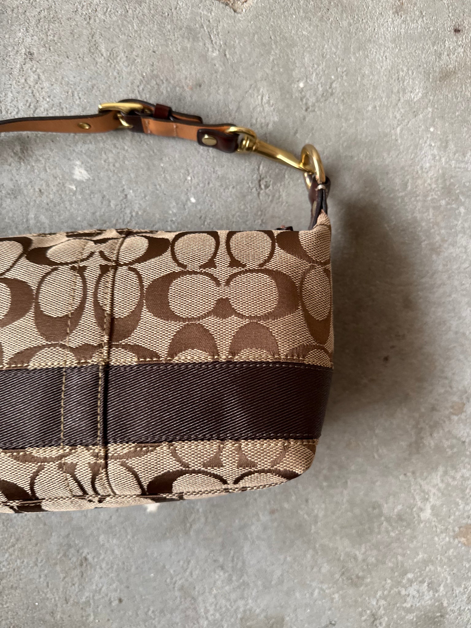 Coach Signature Stripe Mini Hobo ShoulderBag Beige/Brown