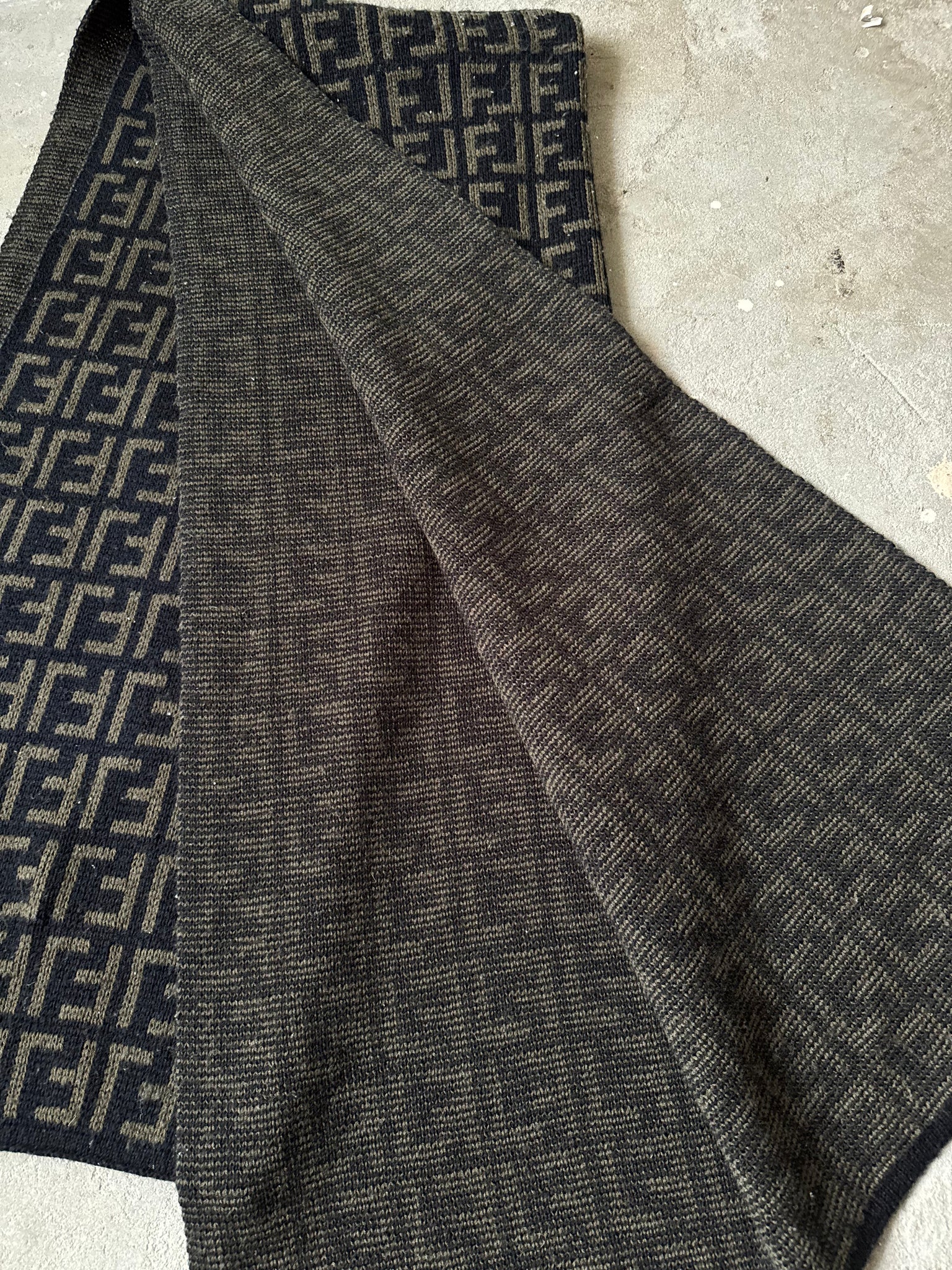 Fendi FF Zucca Wool Scarf Black/Green