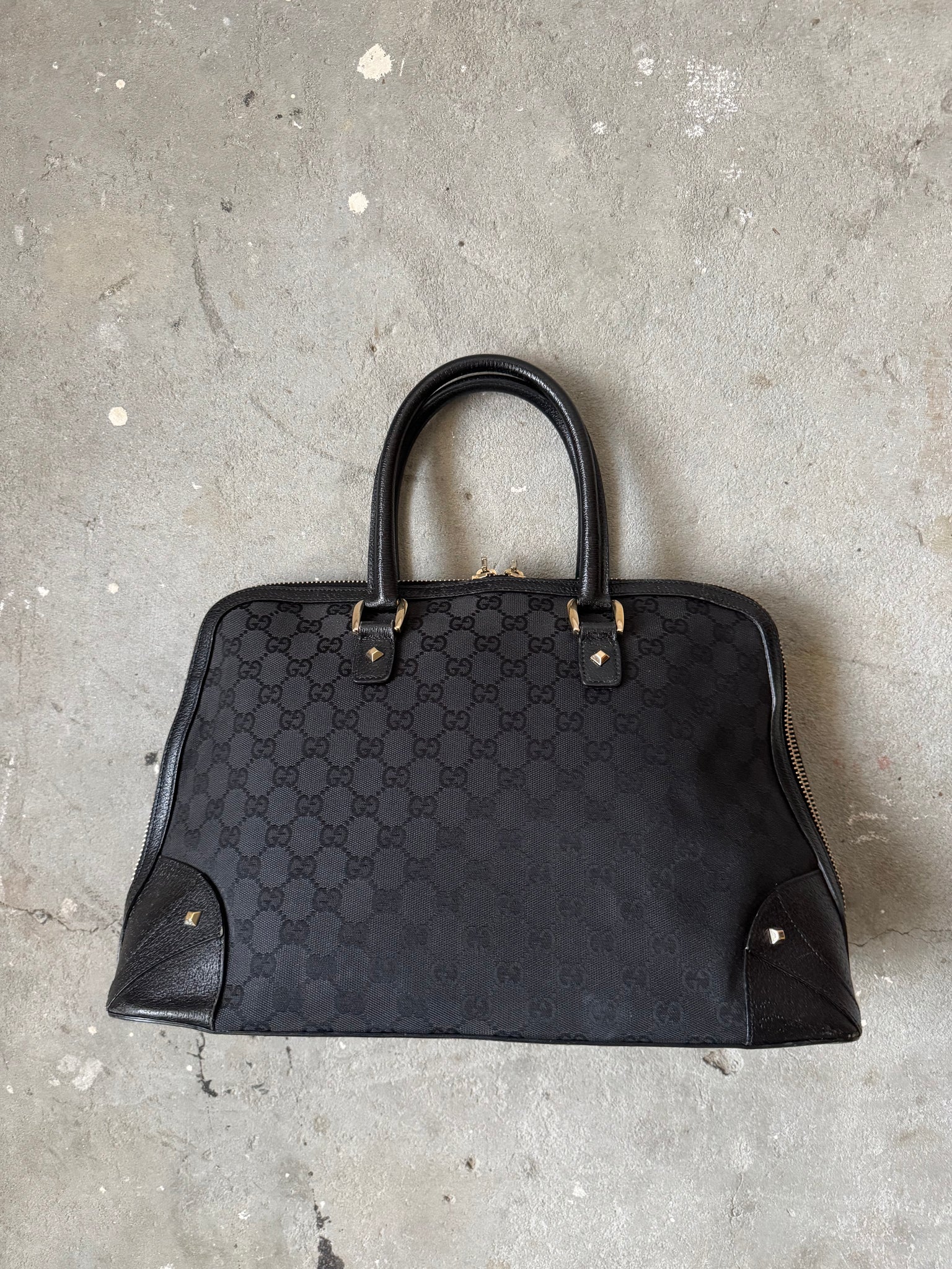 Gucci GG Monogram Nailhead Shoulder Bag Black