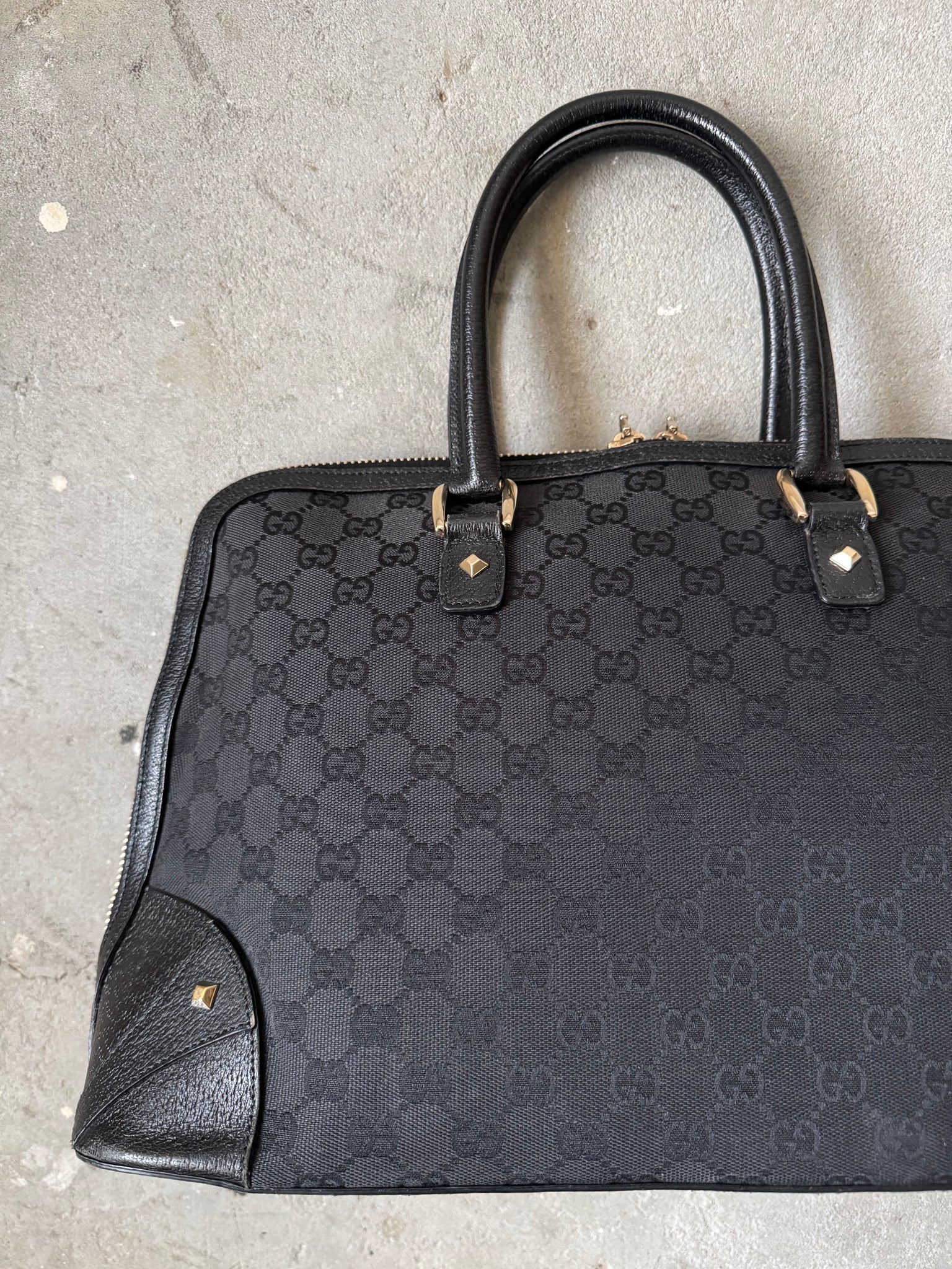 Gucci GG Monogram Nailhead Shoulder Bag Black