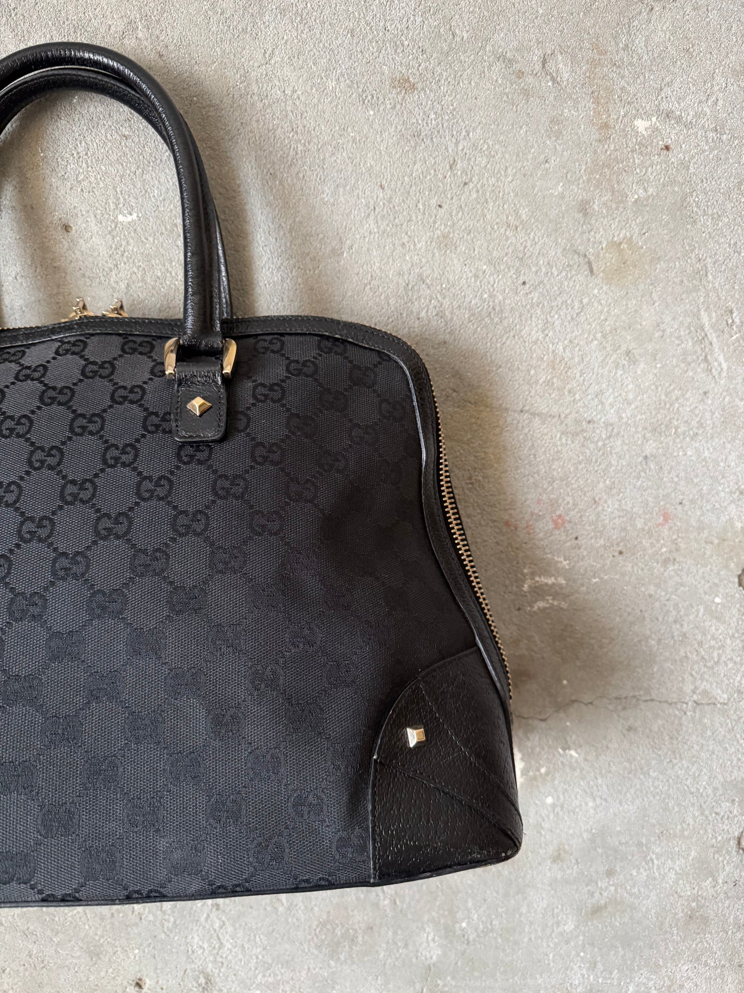 Gucci GG Monogram Nailhead Shoulder Bag Black