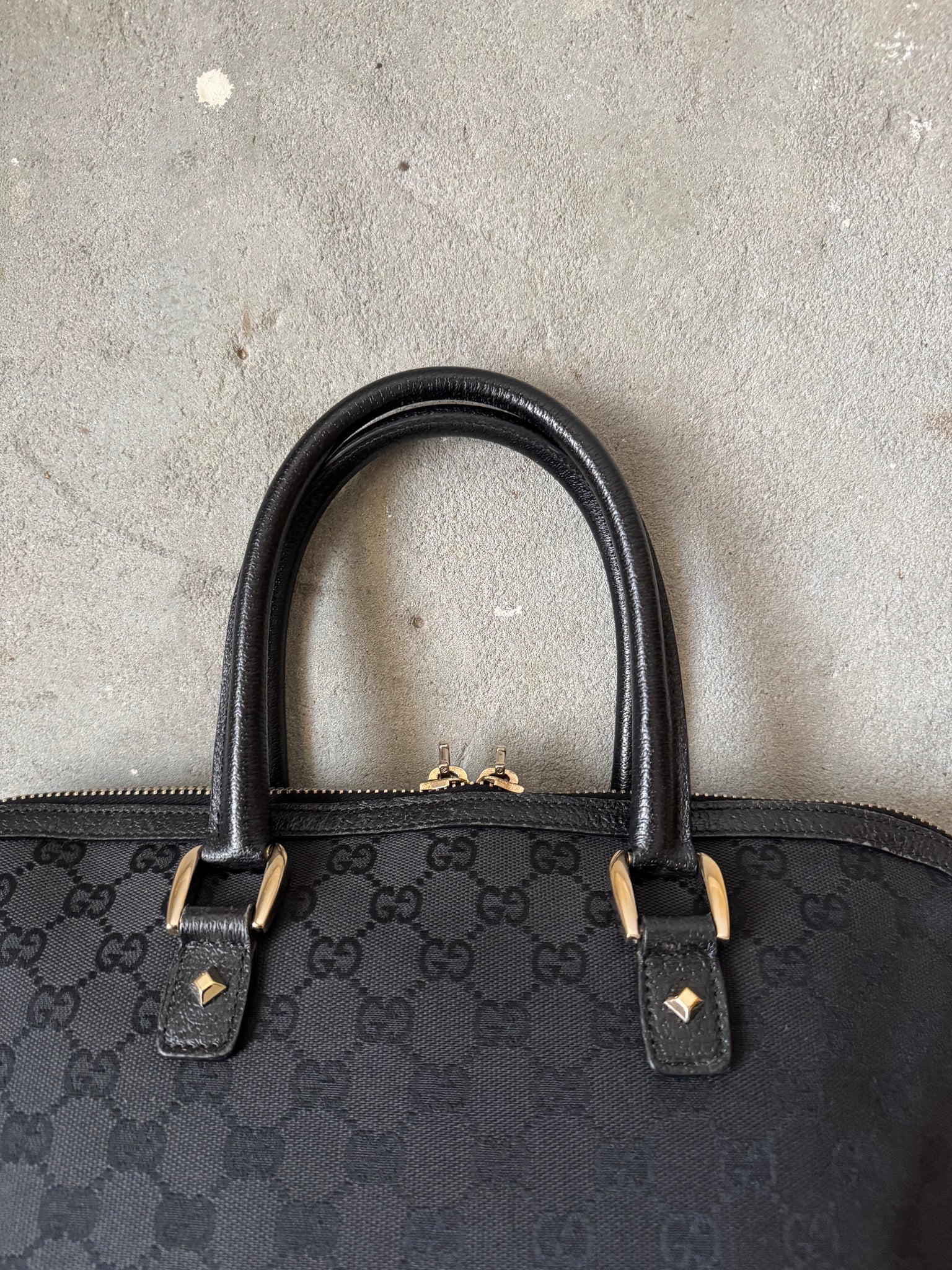 Gucci GG Monogram Nailhead Shoulder Bag Black