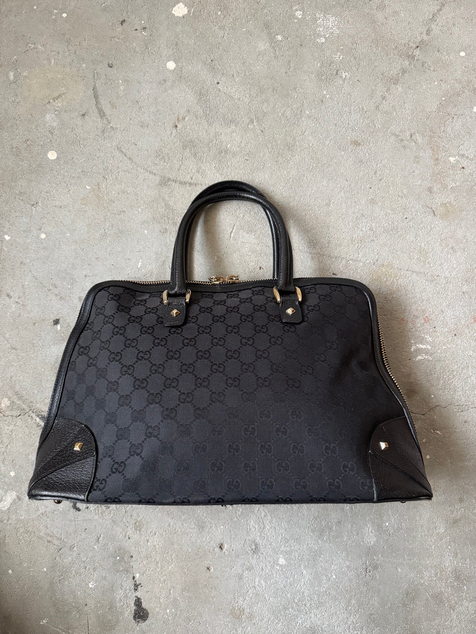 Gucci GG Monogram Nailhead Shoulder Bag Black