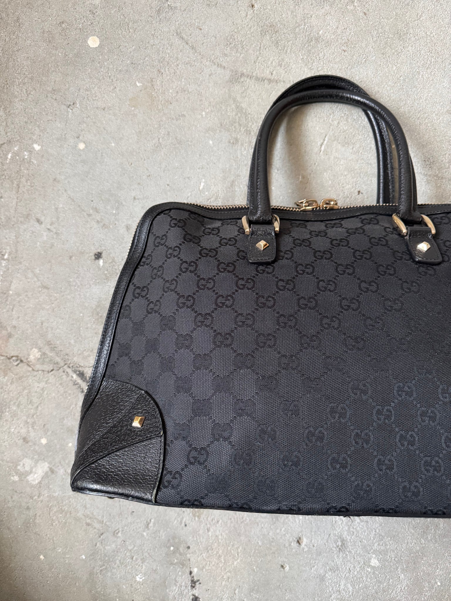 Gucci GG Monogram Nailhead Shoulder Bag Black