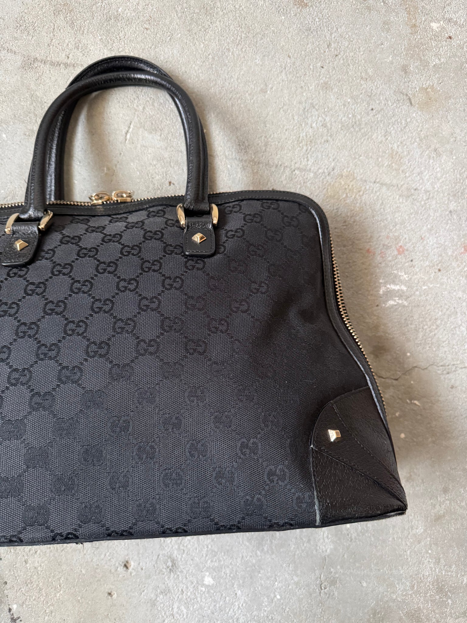 Gucci GG Monogram Nailhead Shoulder Bag Black