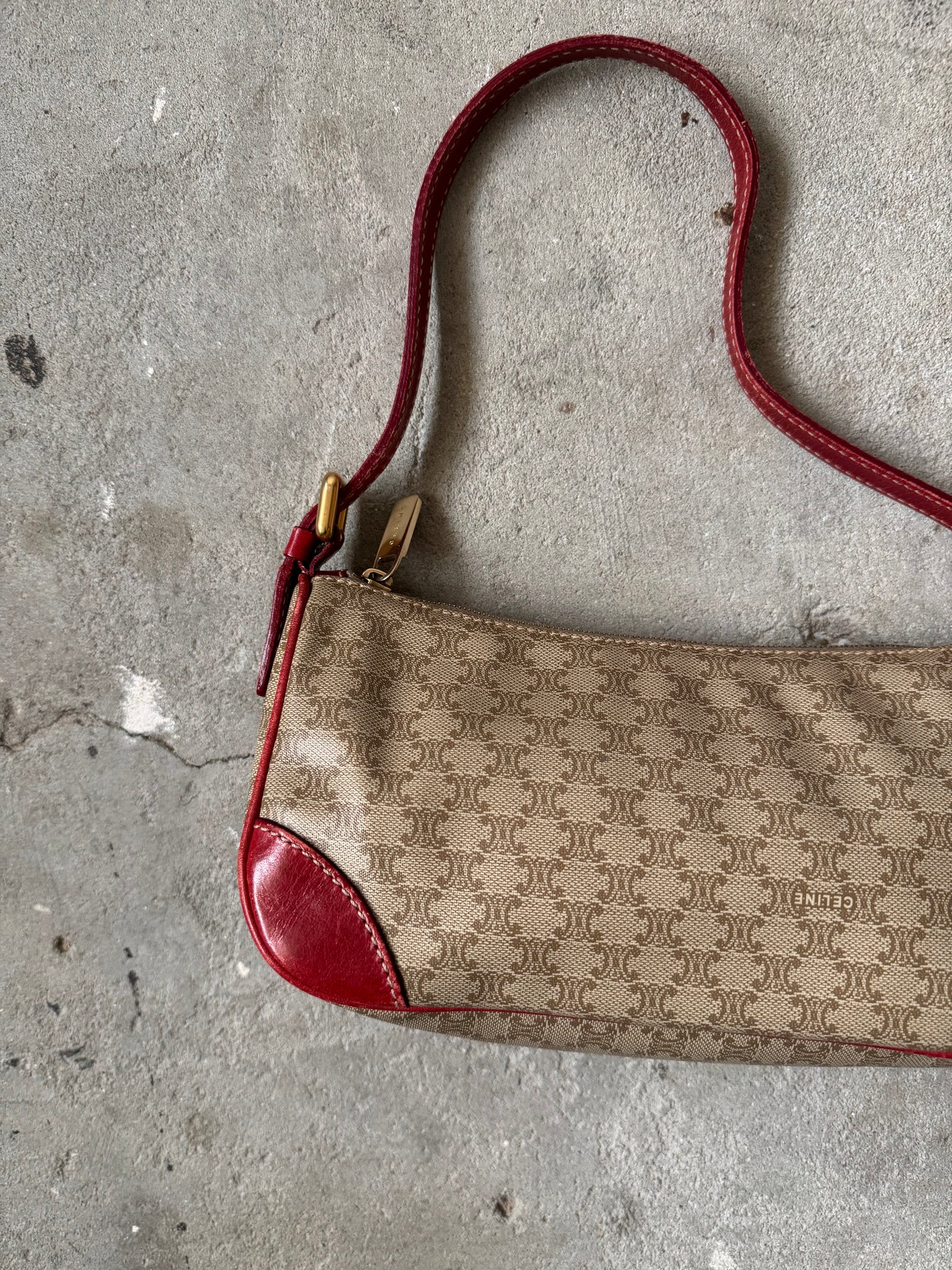 Celine Macadam Canvas Shoulder Bag Beige/Red
