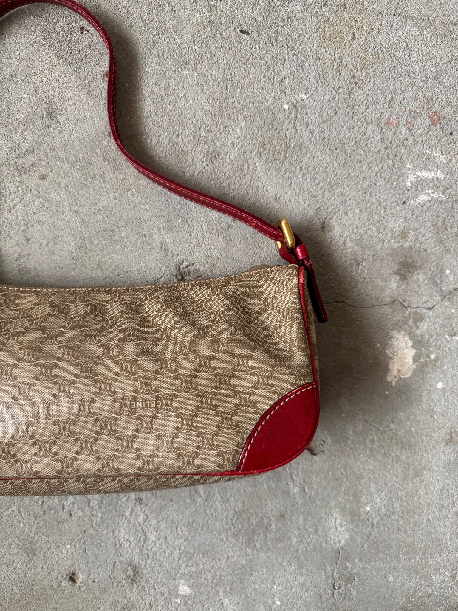 Celine Macadam Canvas Shoulder Bag Beige/Red