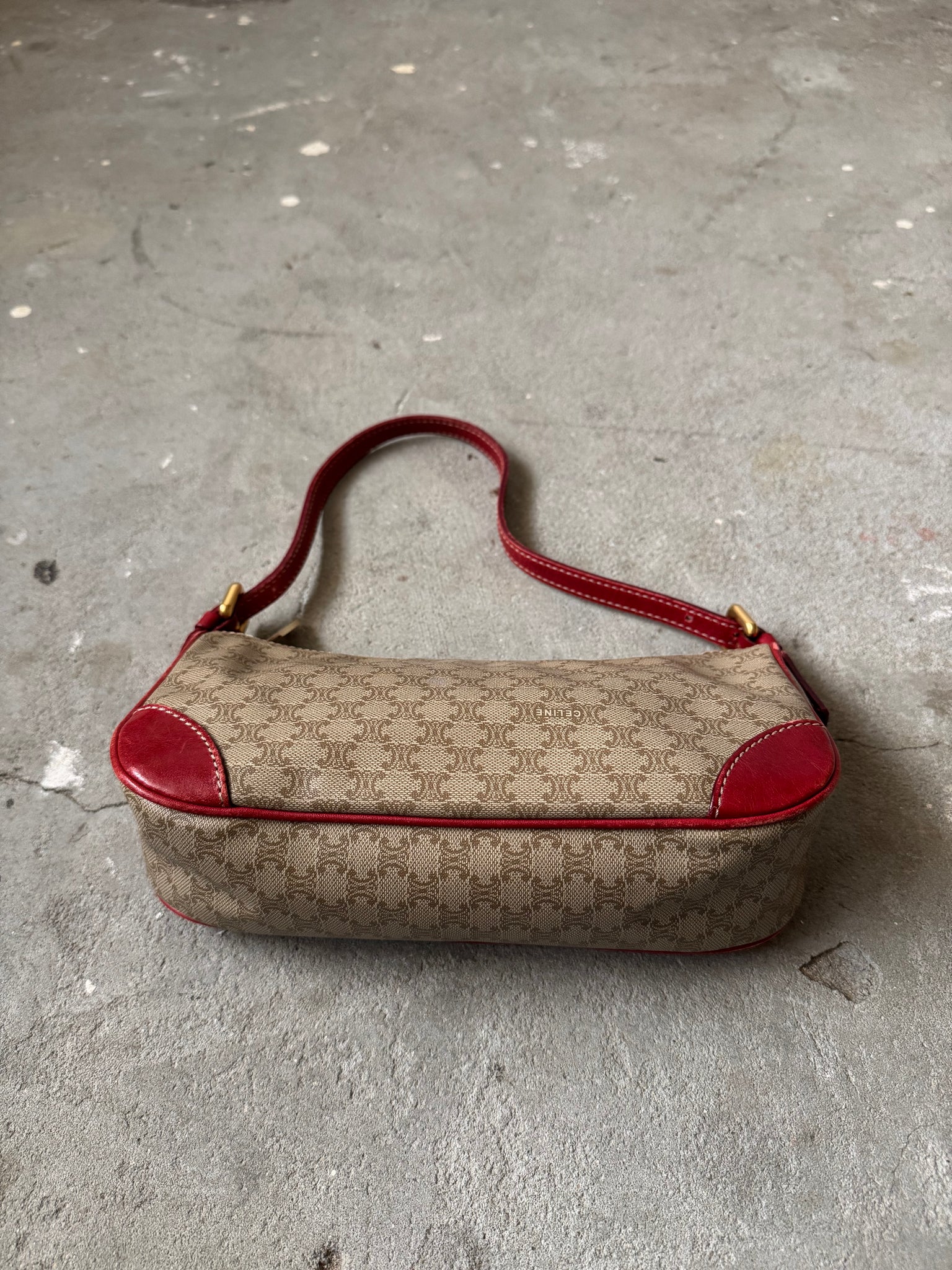 Celine Macadam Canvas Shoulder Bag Beige/Red