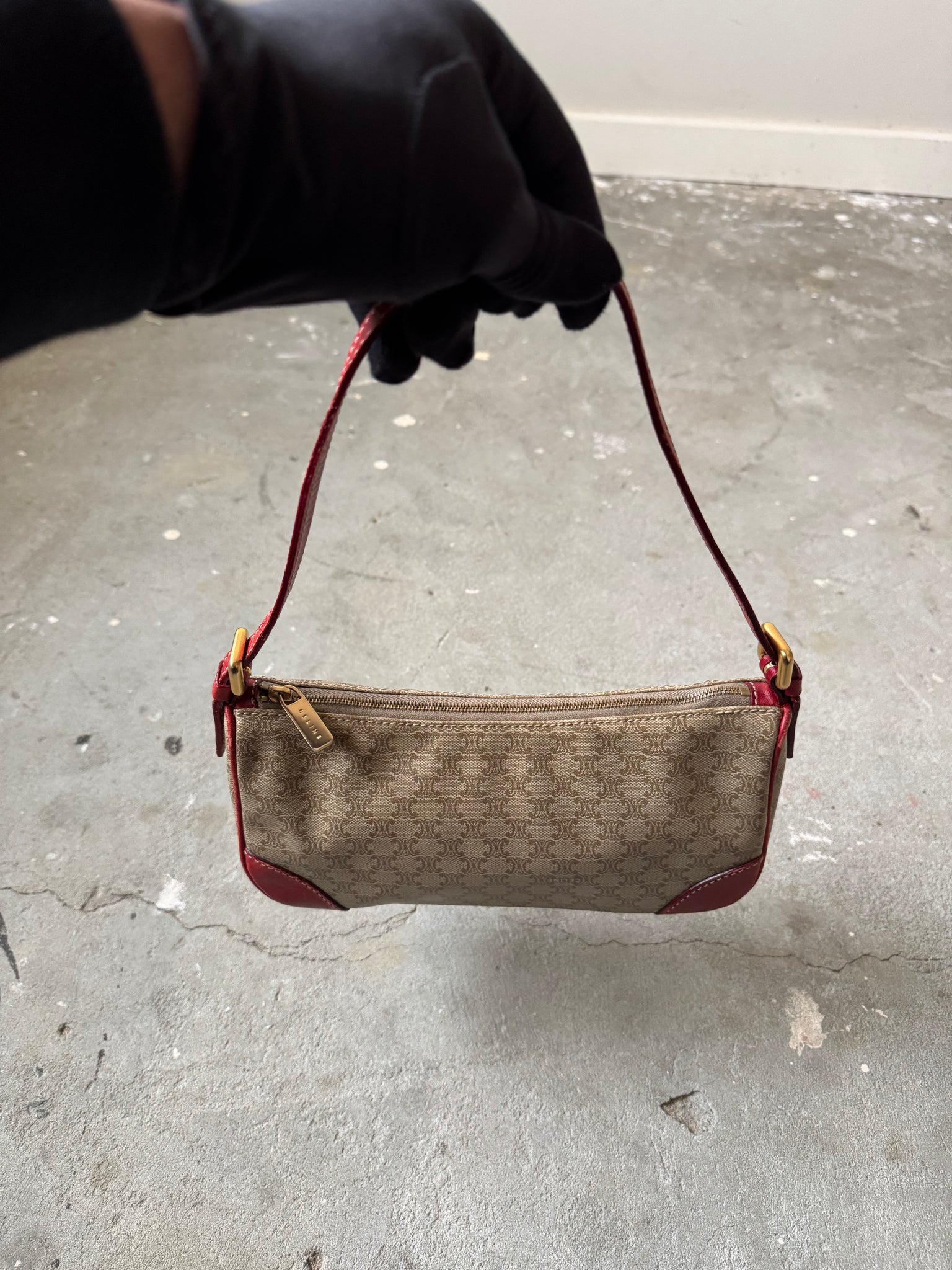 Celine Macadam Canvas Shoulder Bag Beige/Red