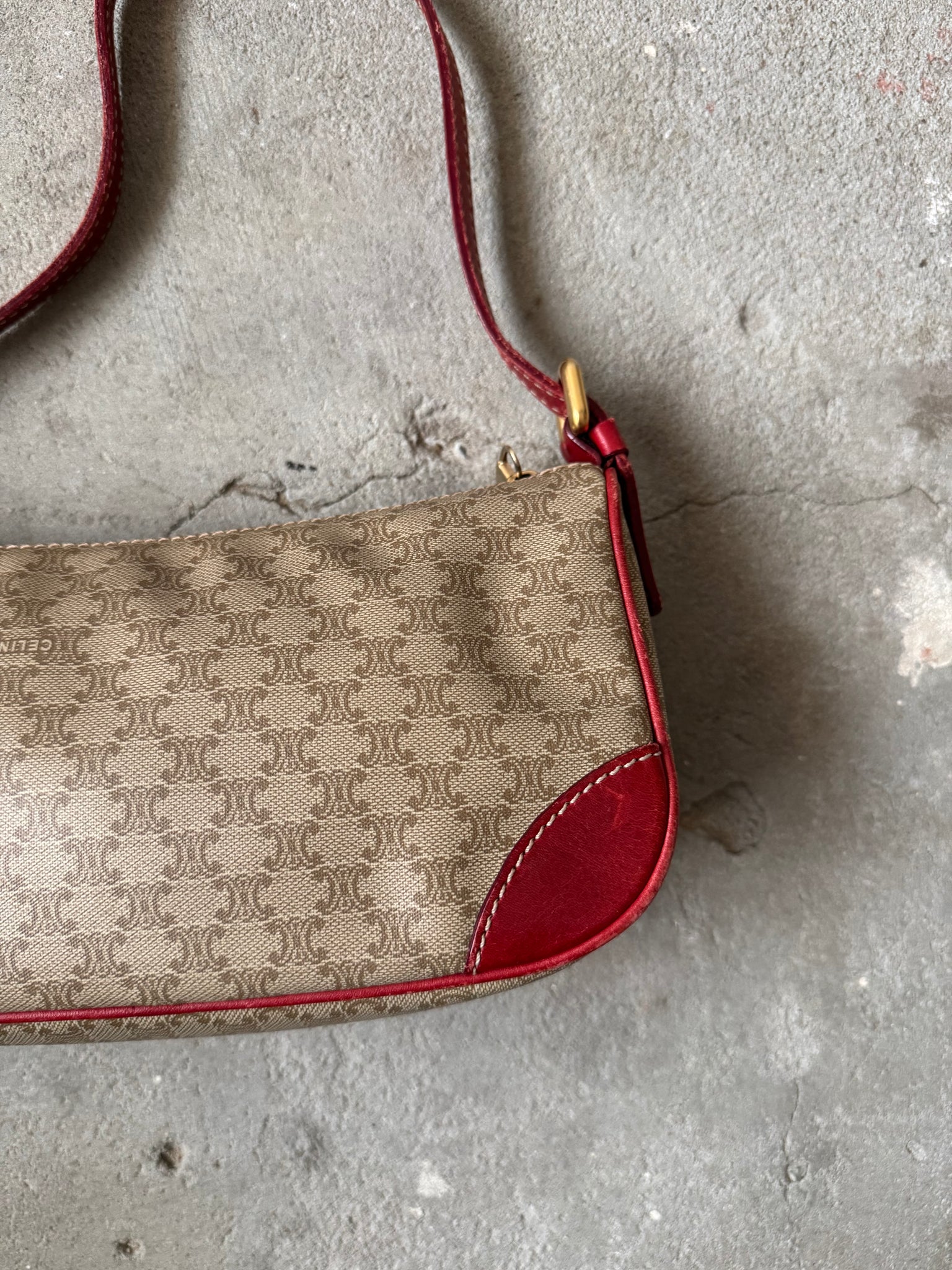 Celine Macadam Canvas Shoulder Bag Beige/Red