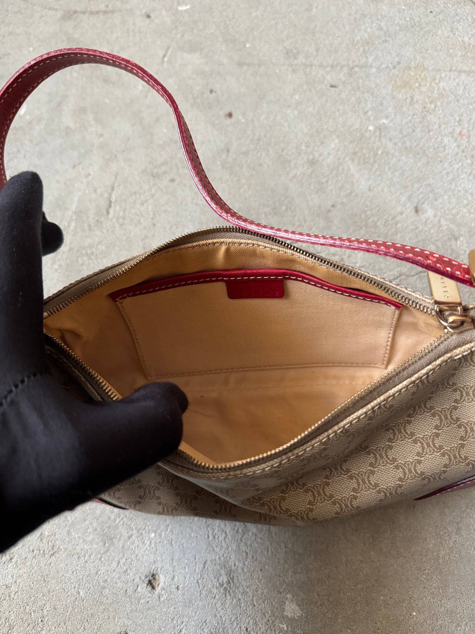 Celine Macadam Canvas Shoulder Bag Beige/Red