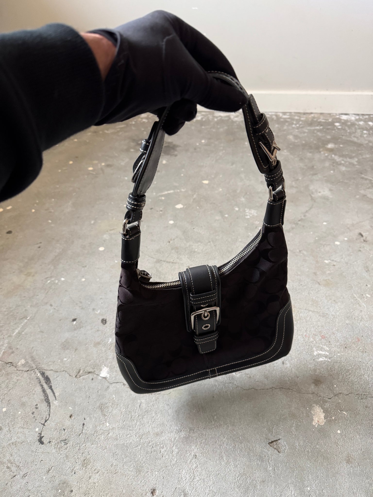 Coach Signature Mini Hamilton Hobo Shoulder Bag Black