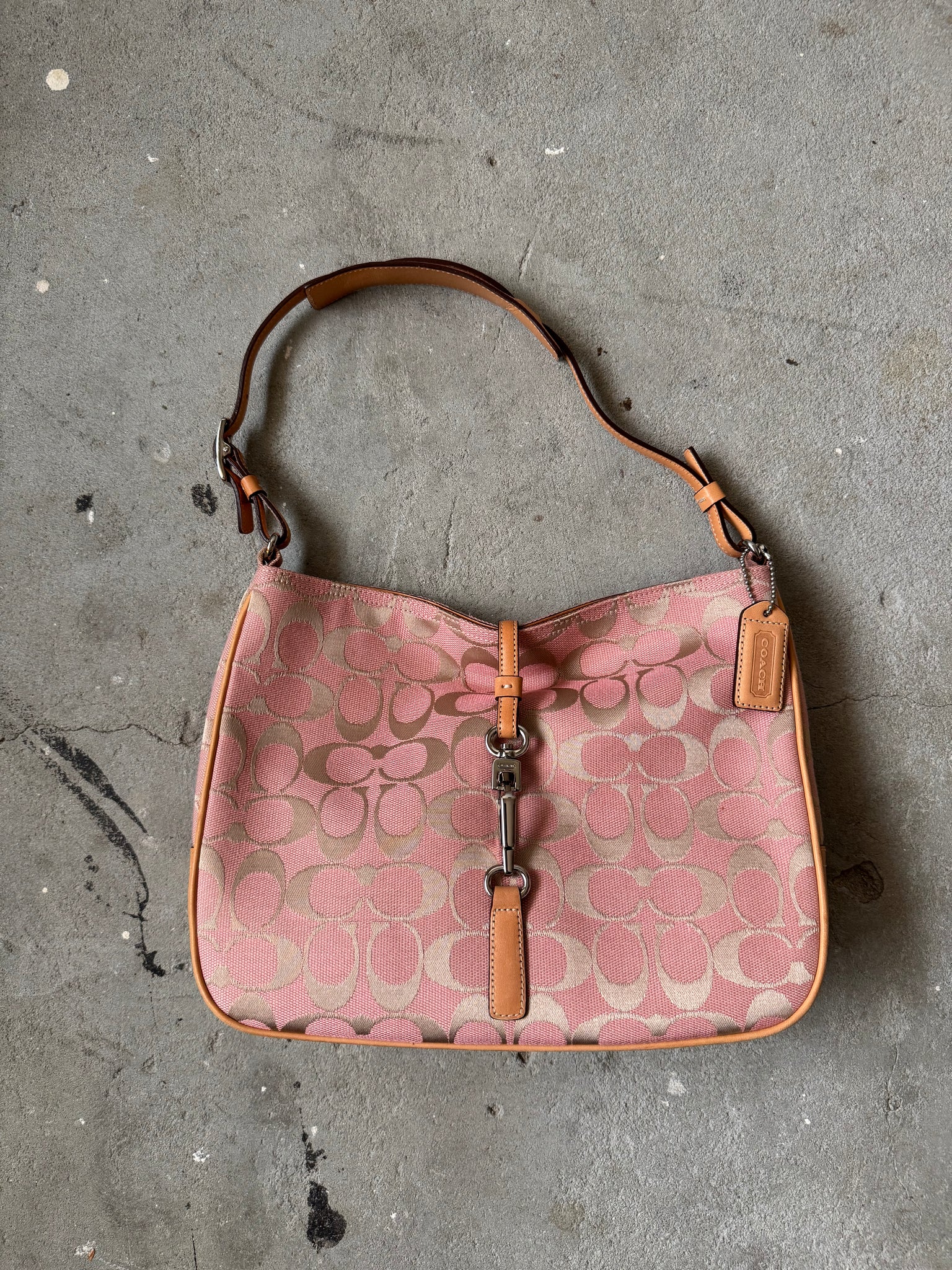 Coach Hobo Signature Clip Canvas Handbag Pink
