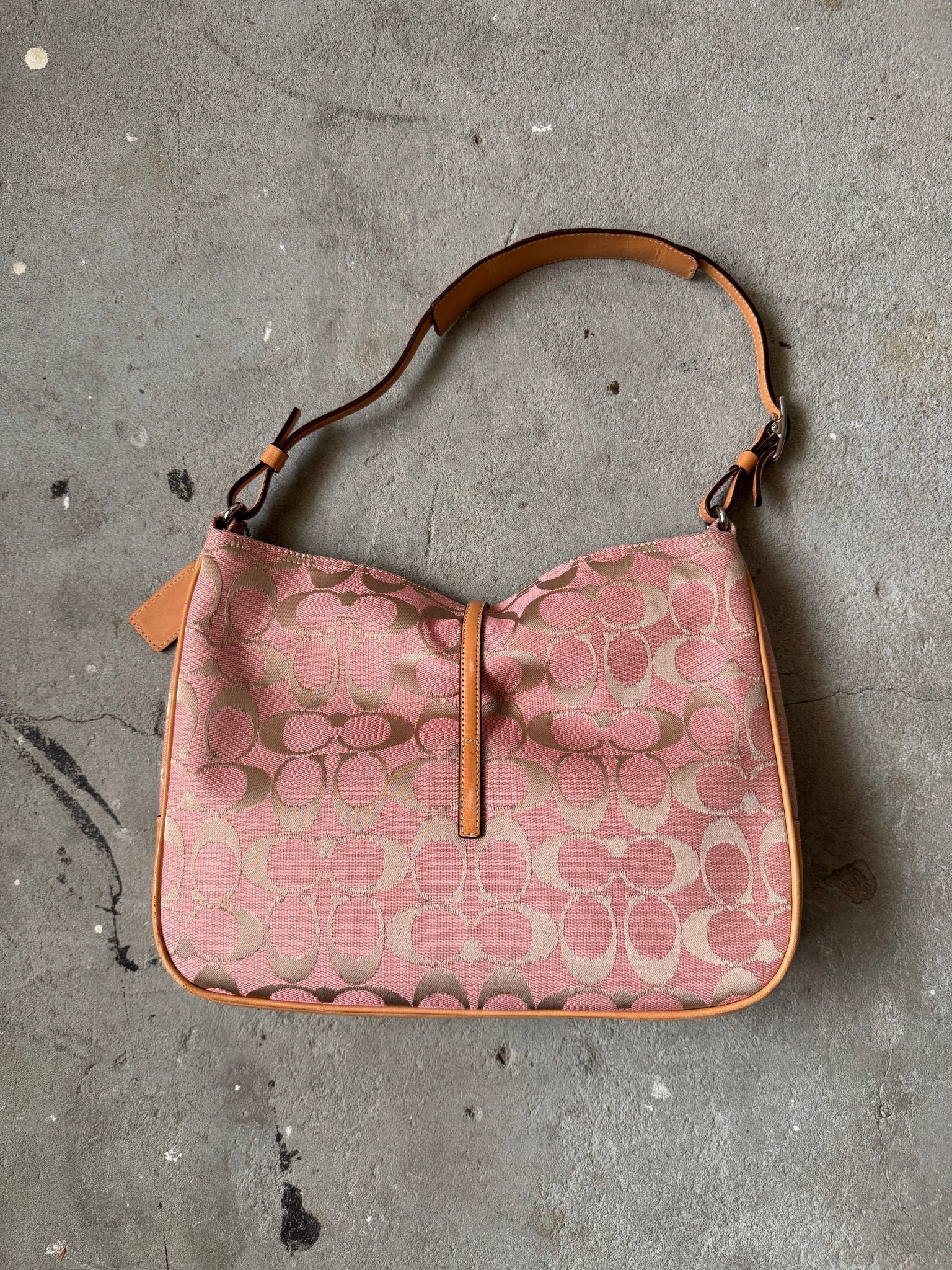 Coach Hobo Signature Clip Canvas Handbag Pink