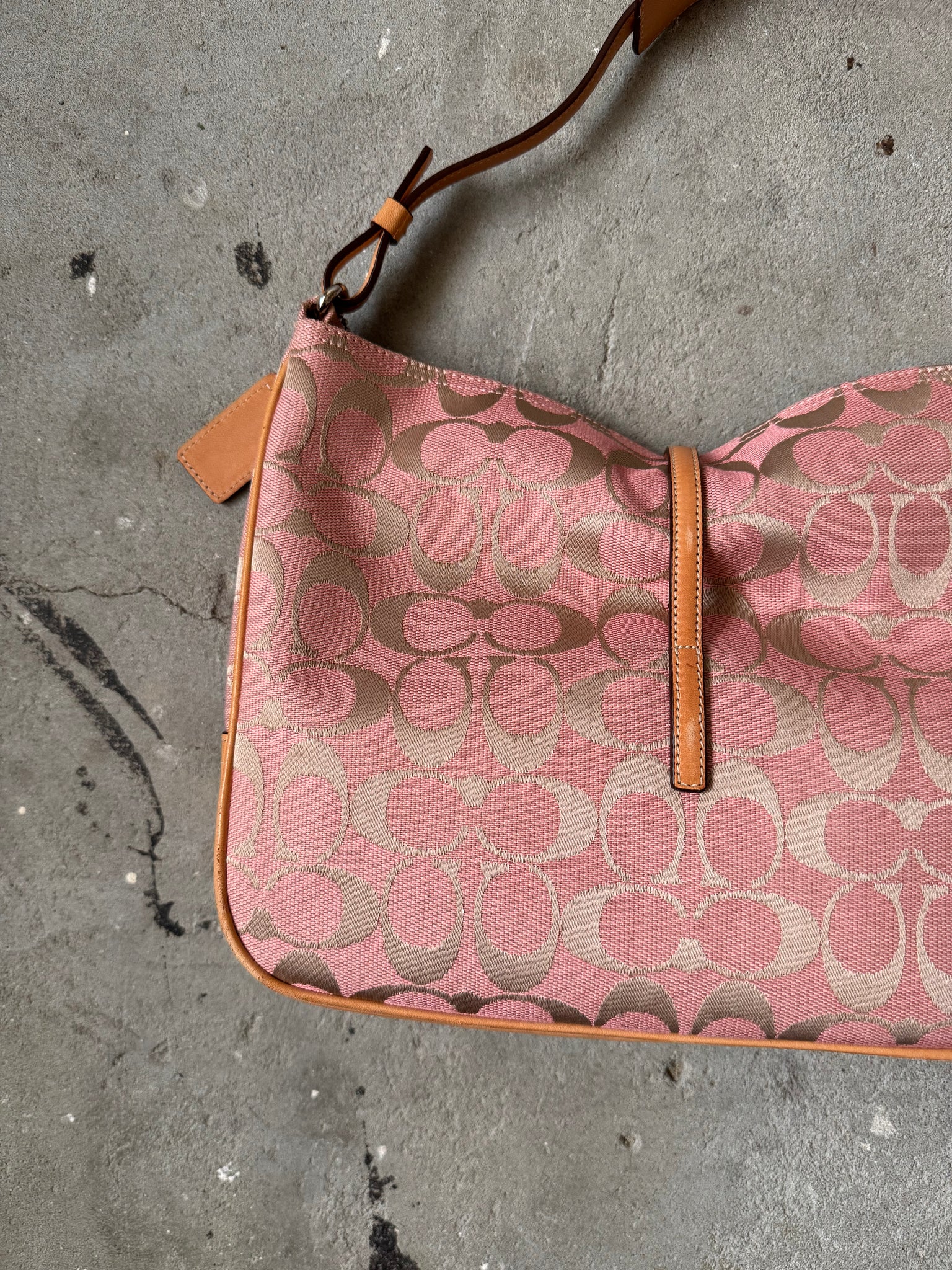 Coach Hobo Signature Clip Canvas Handbag Pink