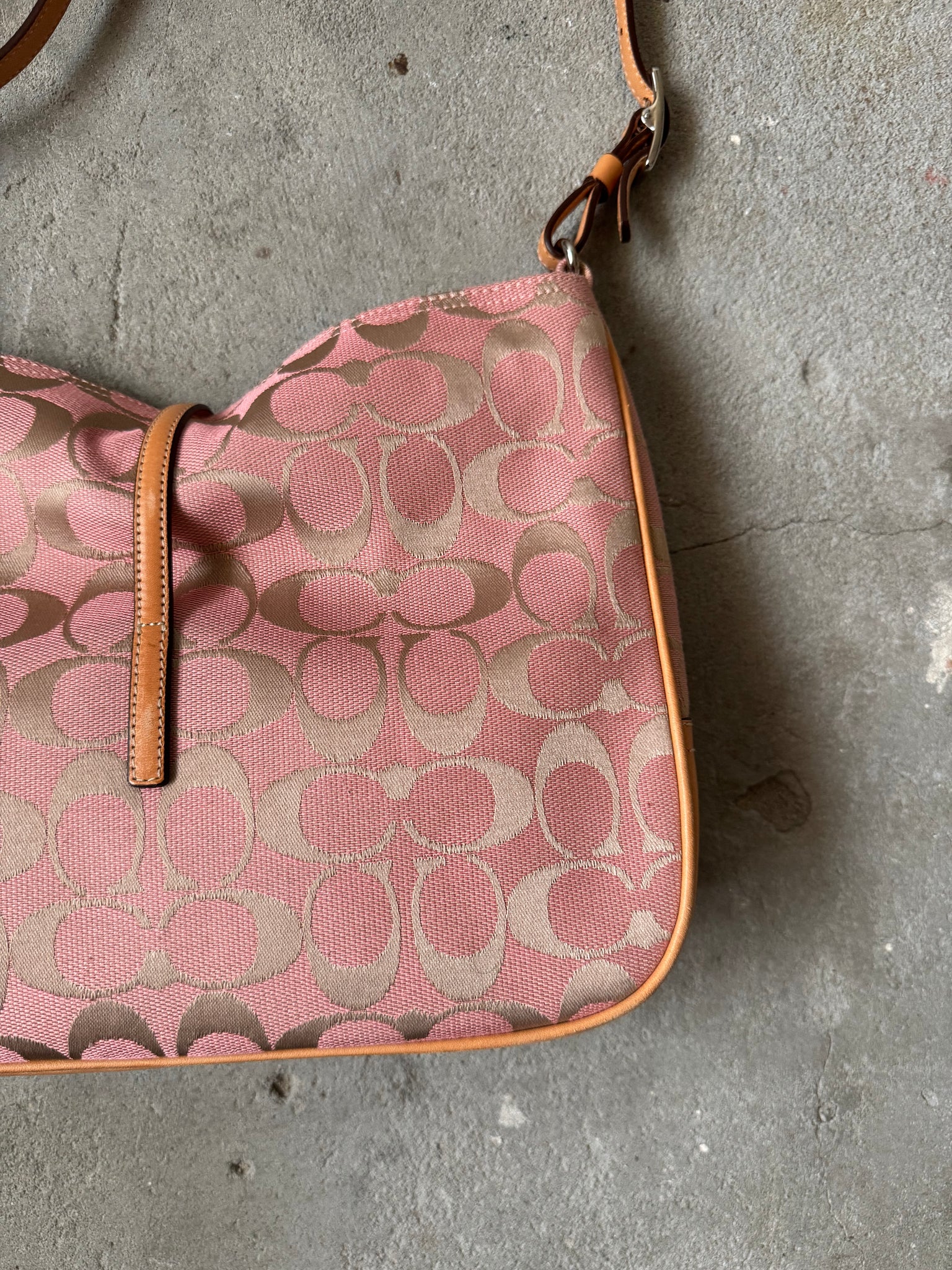 Coach Hobo Signature Clip Canvas Handbag Pink