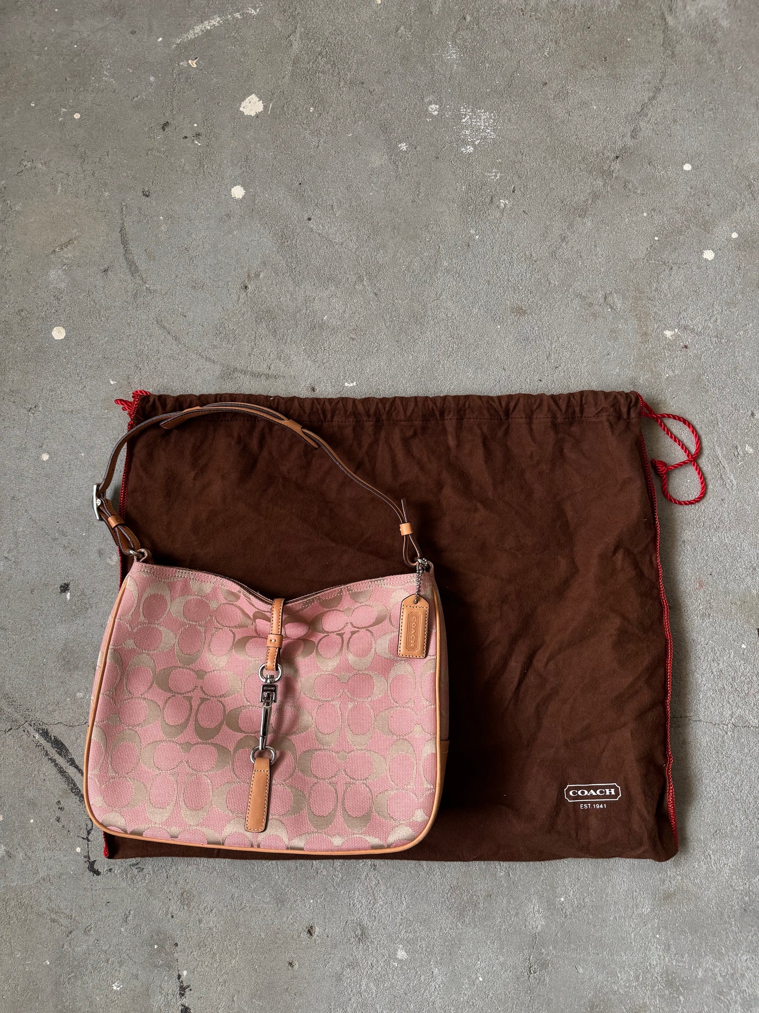 Coach Hobo Signature Clip Canvas Handbag Pink
