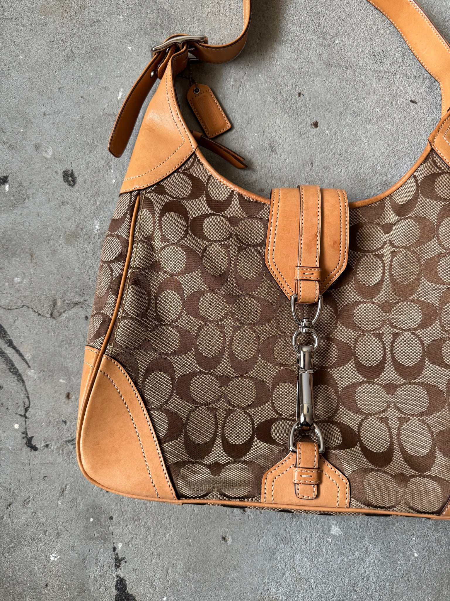 Coach Signature Clip Hamilton Hobo Shoulder Bag Beige