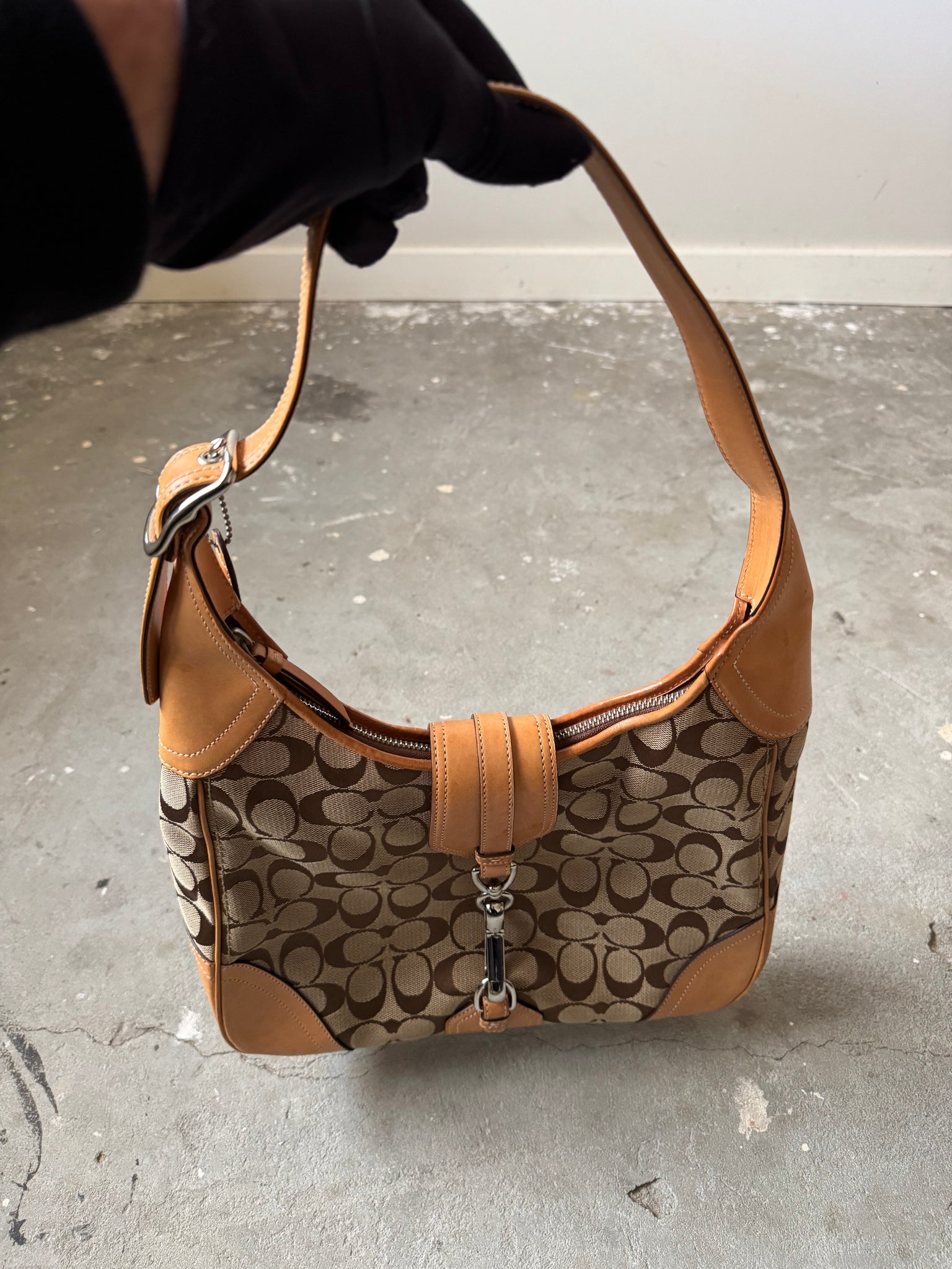 Coach Signature Clip Hamilton Hobo Shoulder Bag Beige