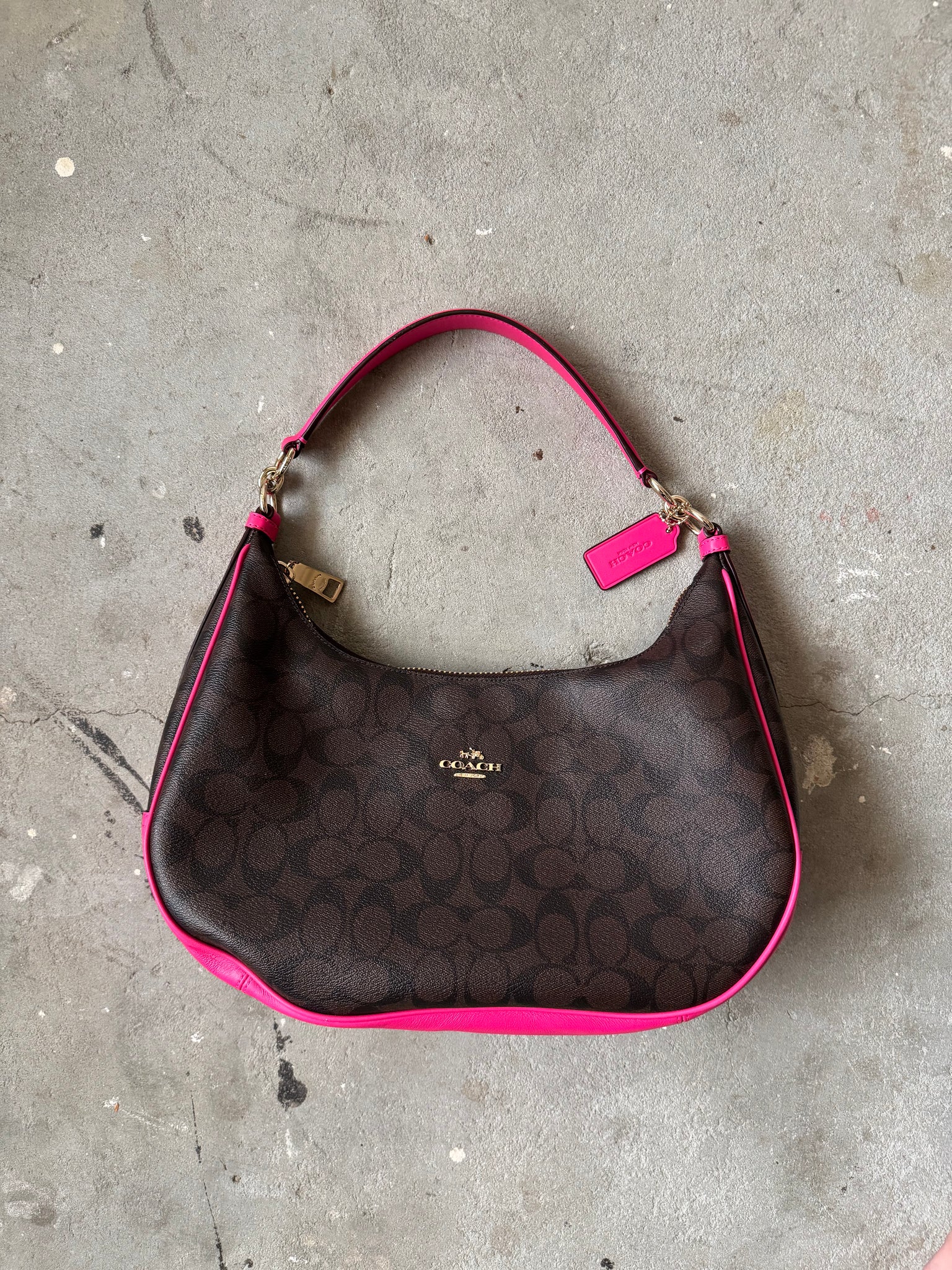 Coach 2Way Signature Hobo Canvas Shoulder Bag Brown/Pink