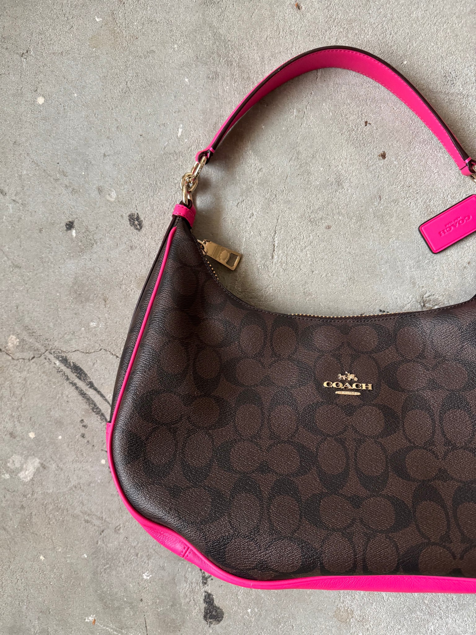 Coach 2Way Signature Hobo Canvas Shoulder Bag Brown/Pink