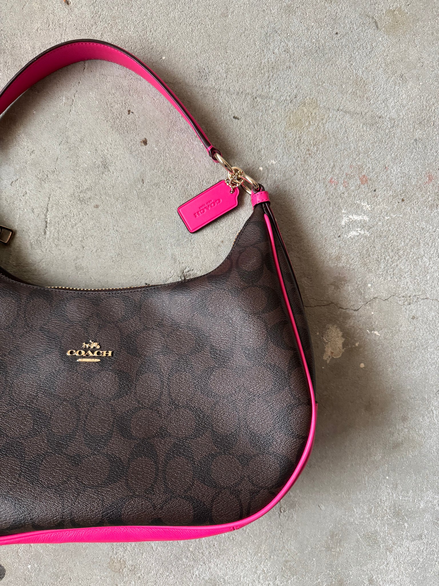 Coach 2Way Signature Hobo Canvas Shoulder Bag Brown/Pink
